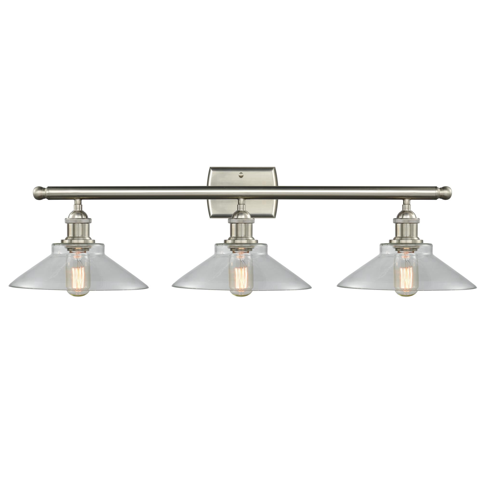 Shown in Brushed Satin Nickel finish and Clear glass