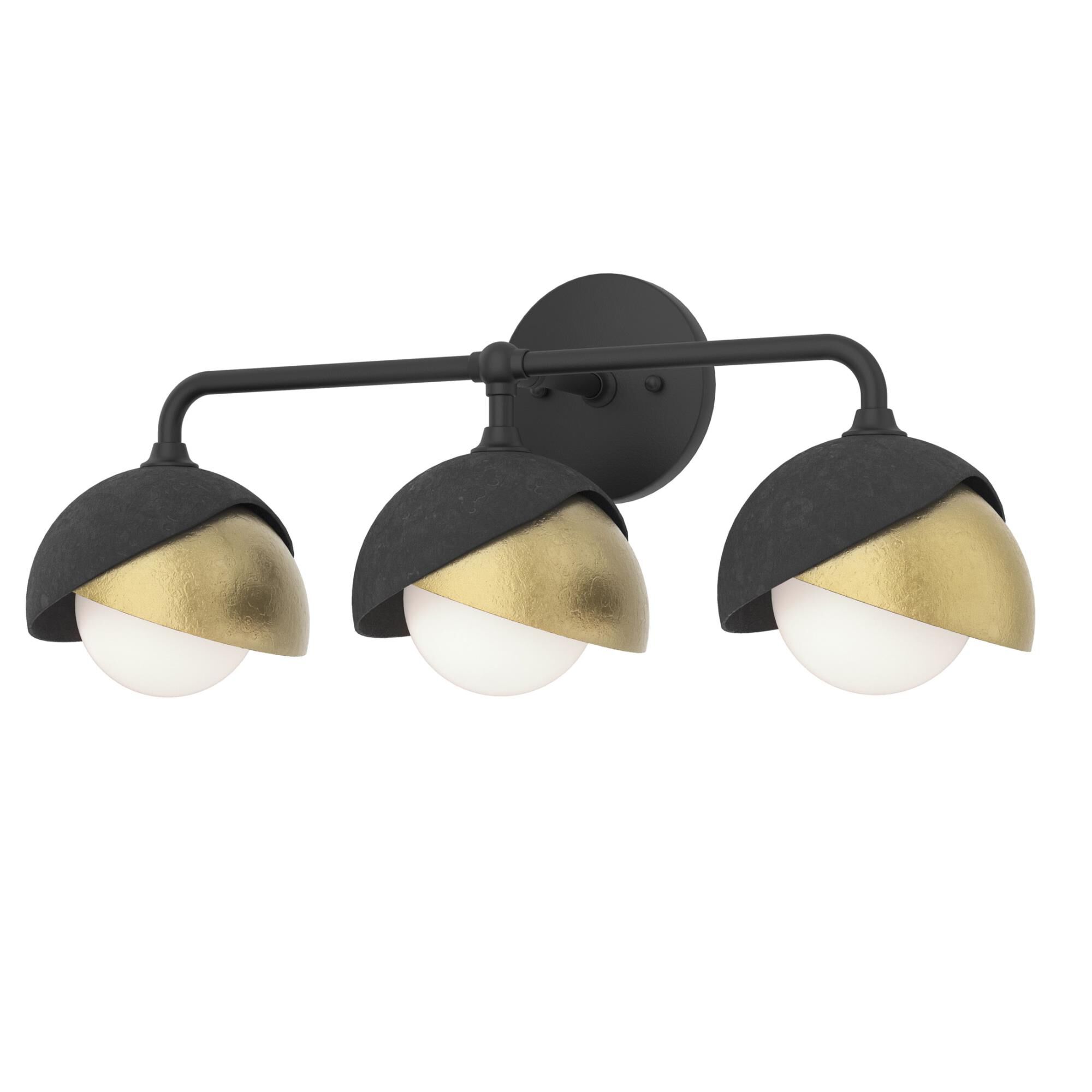 Shown in Black finish and Opal glass and Modern Brass accent