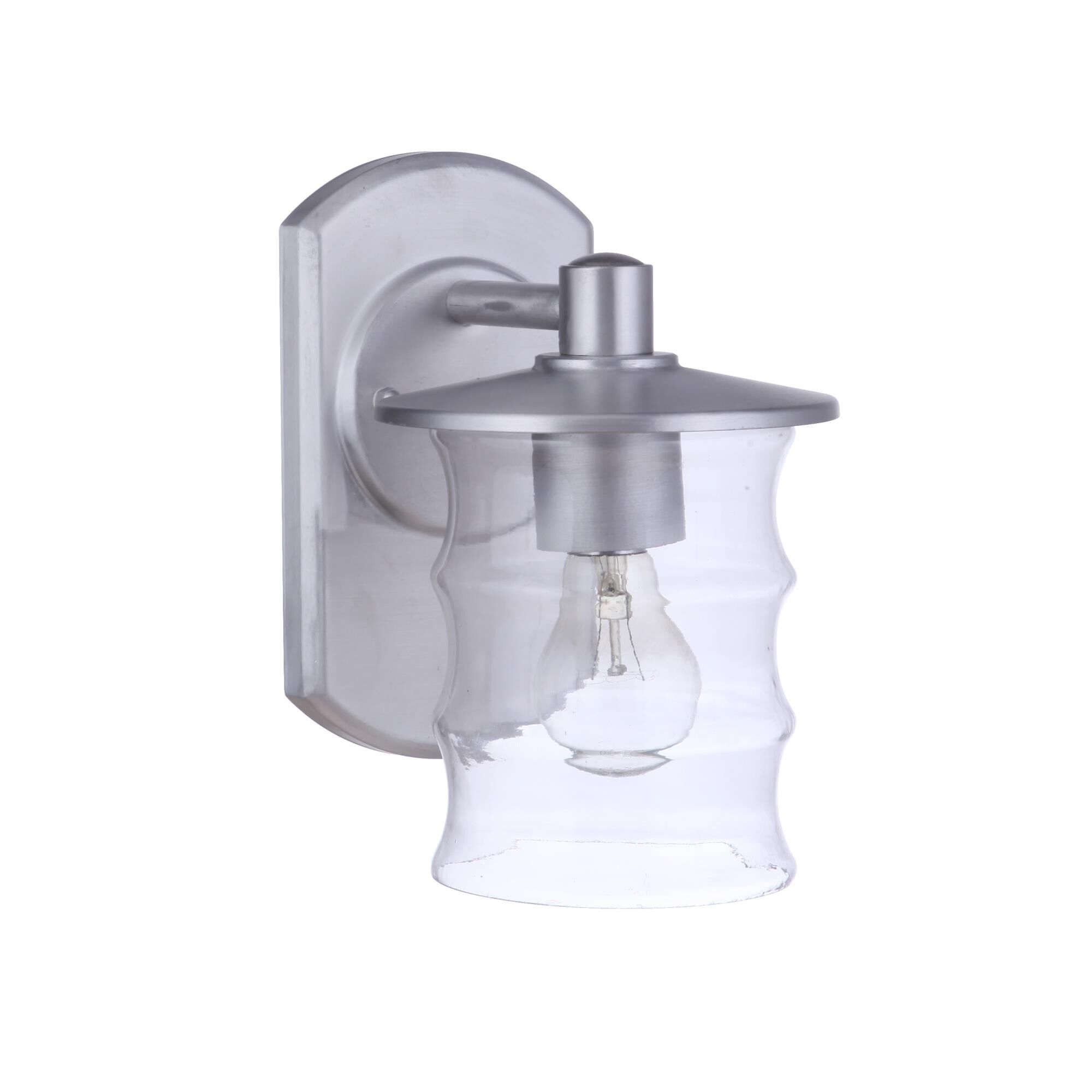 Shown in Satin Aluminum finish and Clear glass and Glass shade