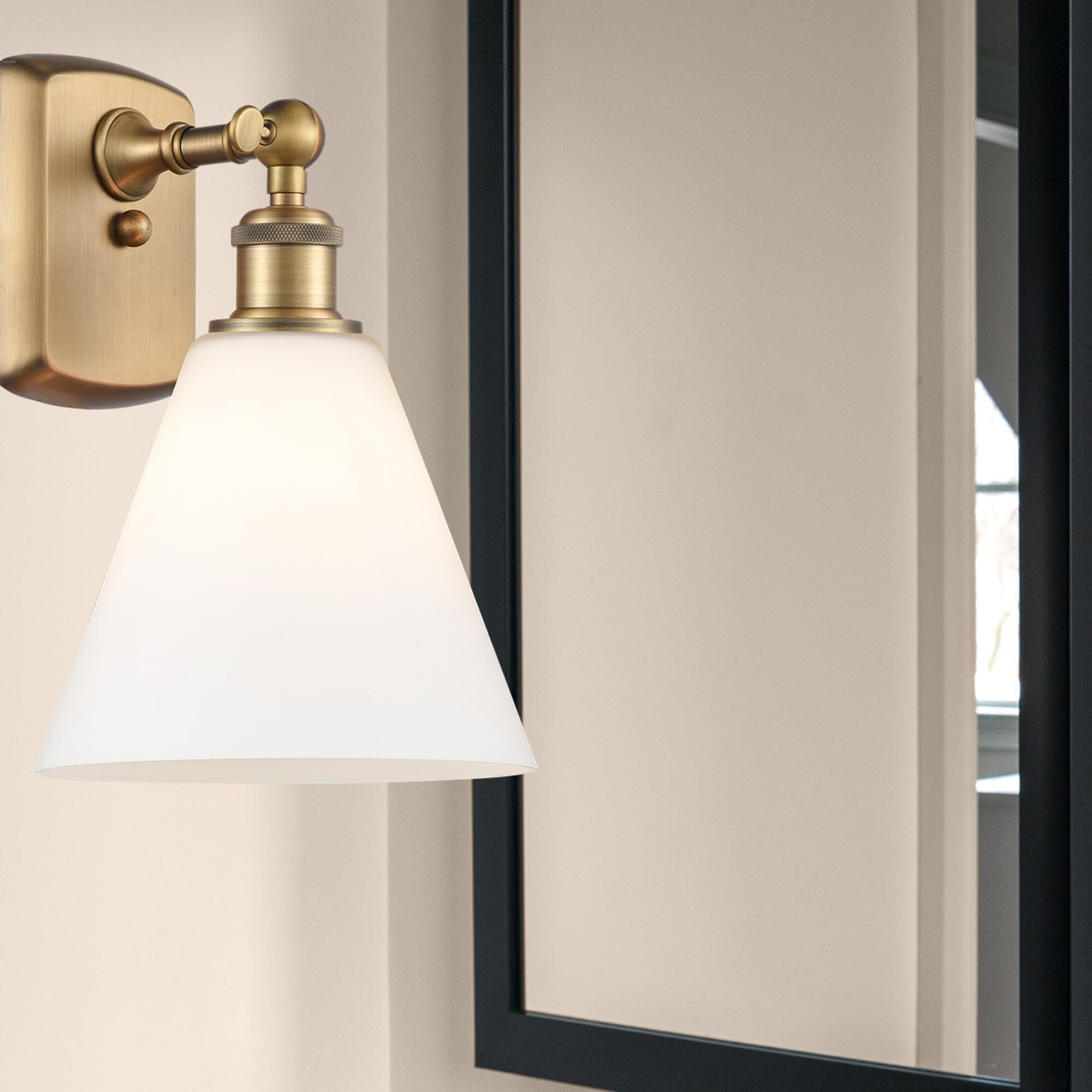 Shown in Brushed Brass finish and Cased Matte White Ballston Cone glass and No Shade shade