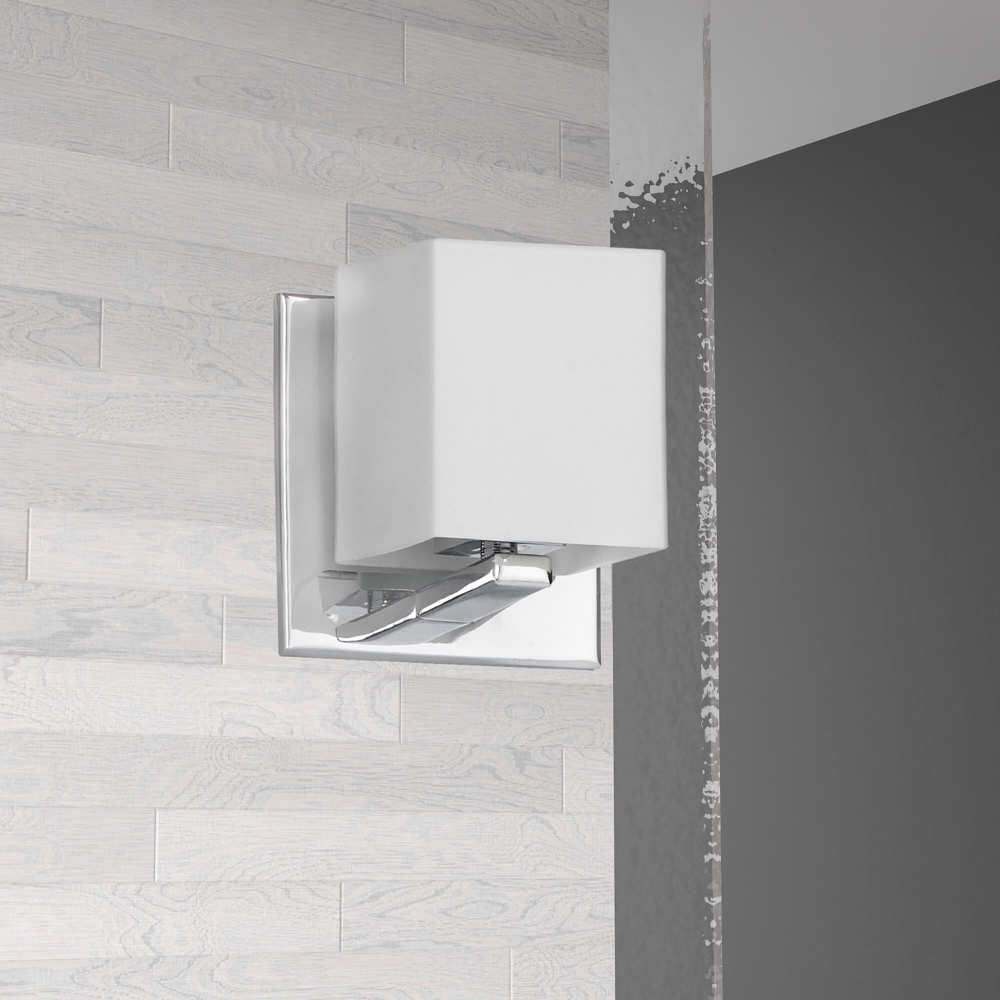 Shown in Polished Chrome and Frosted finish and White Square glass