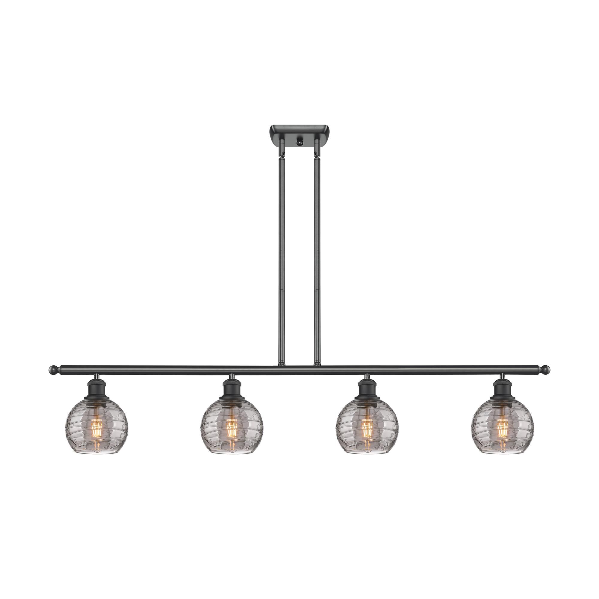 Shown in Matte Black finish and Light Smoke Deco Swirl glass