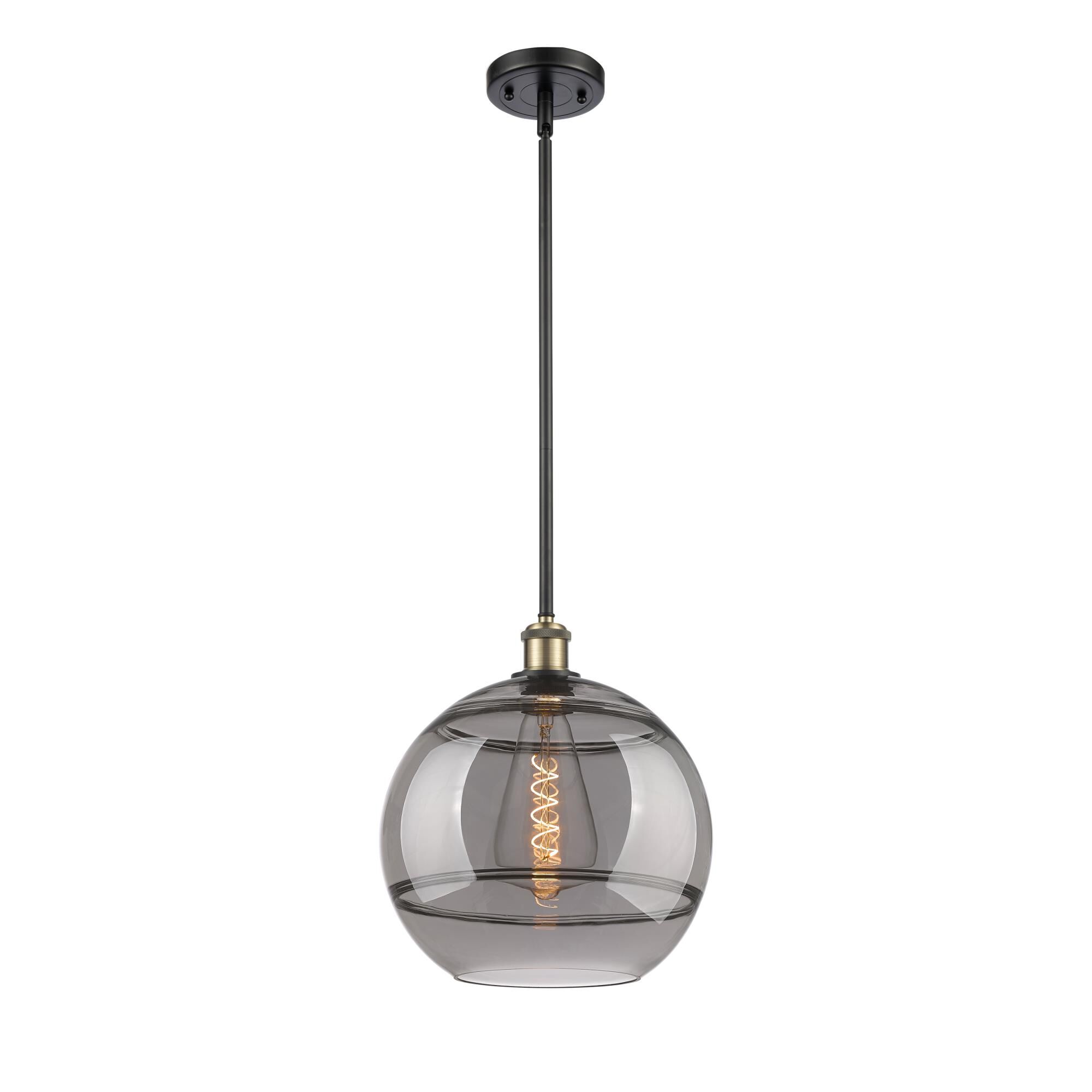 Shown in Black Antique Brass finish and Light Smoke glass