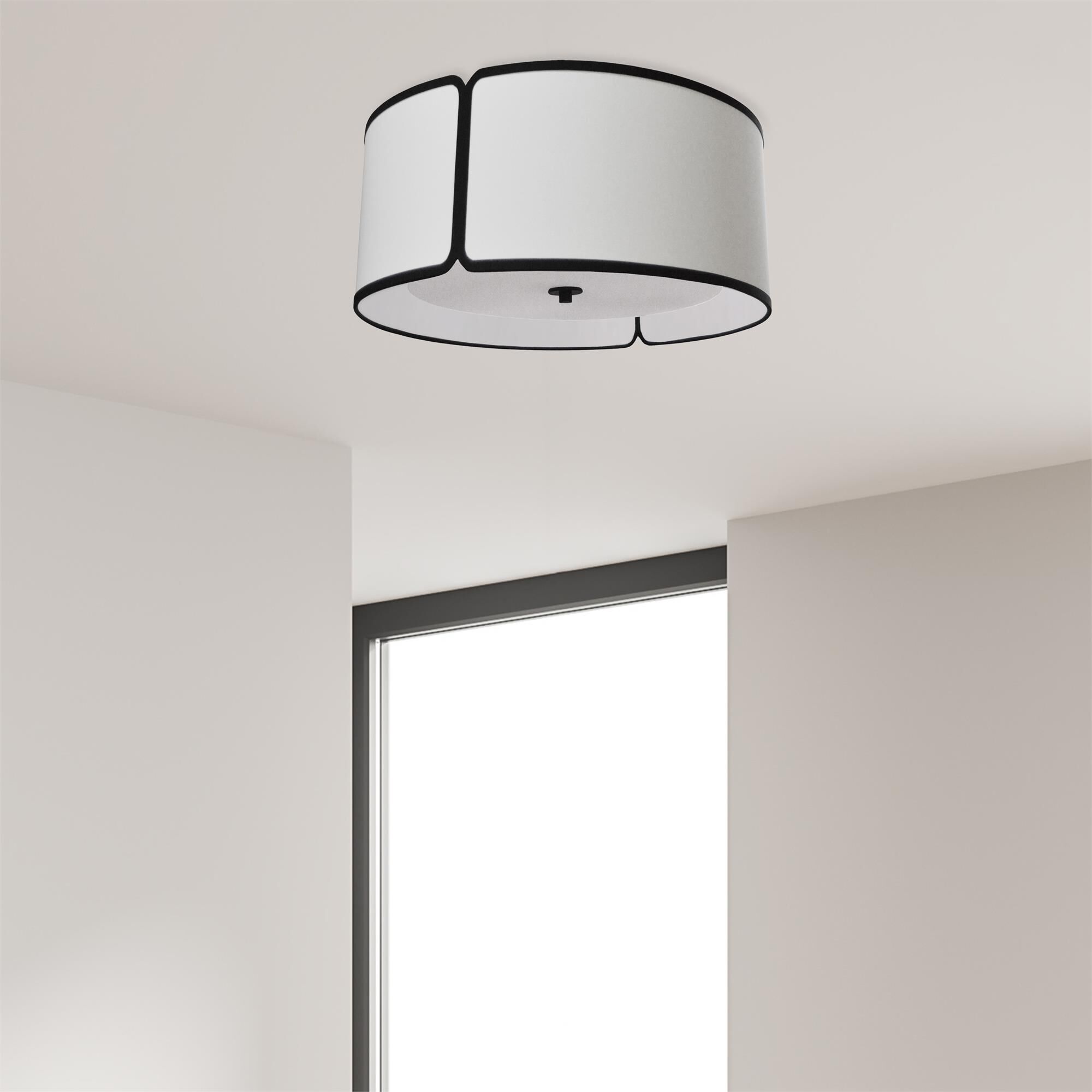 Shown in White and Black finish and White and Black Fabric Drum shade