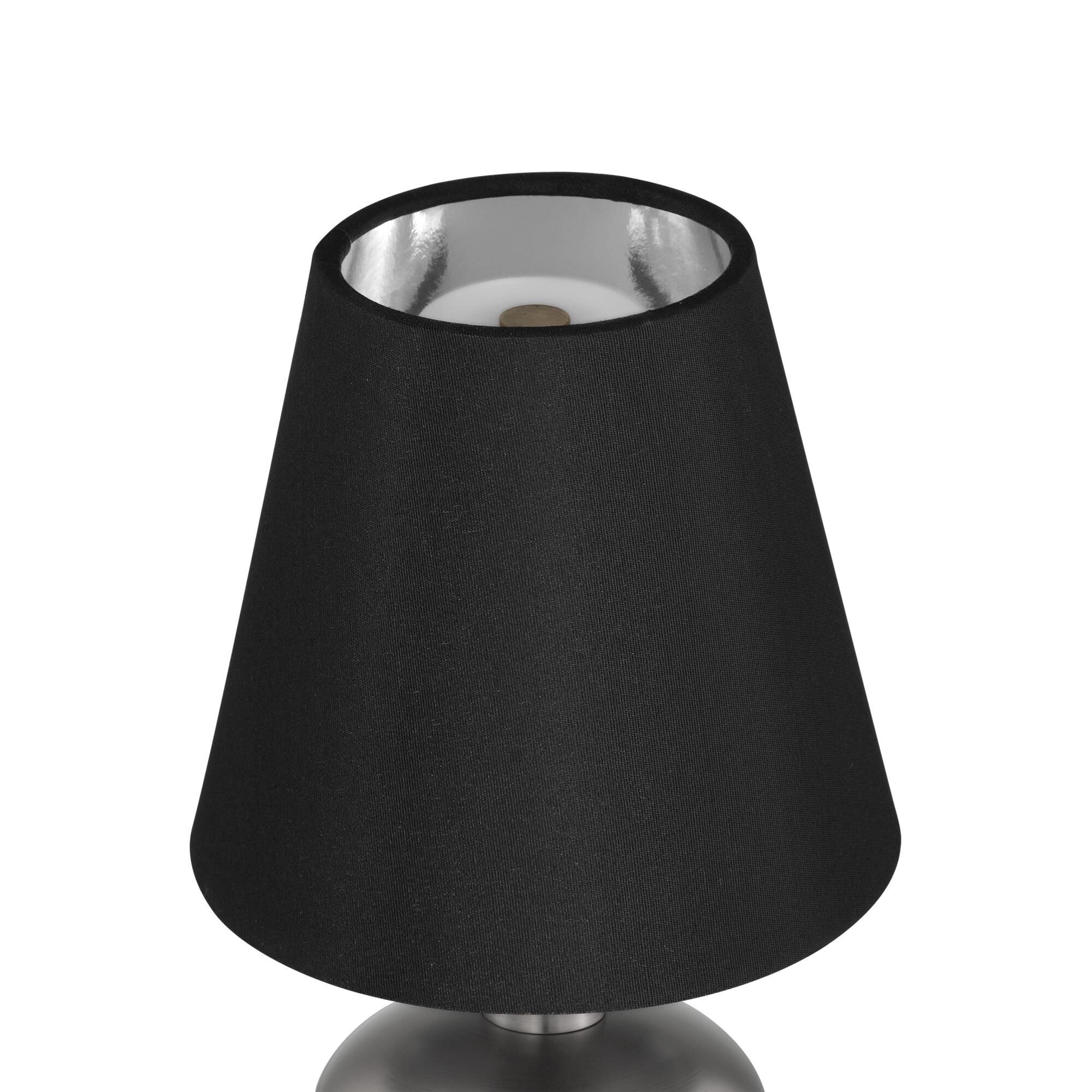 Shown in Brushed Nickel finish and Black Shantung shade