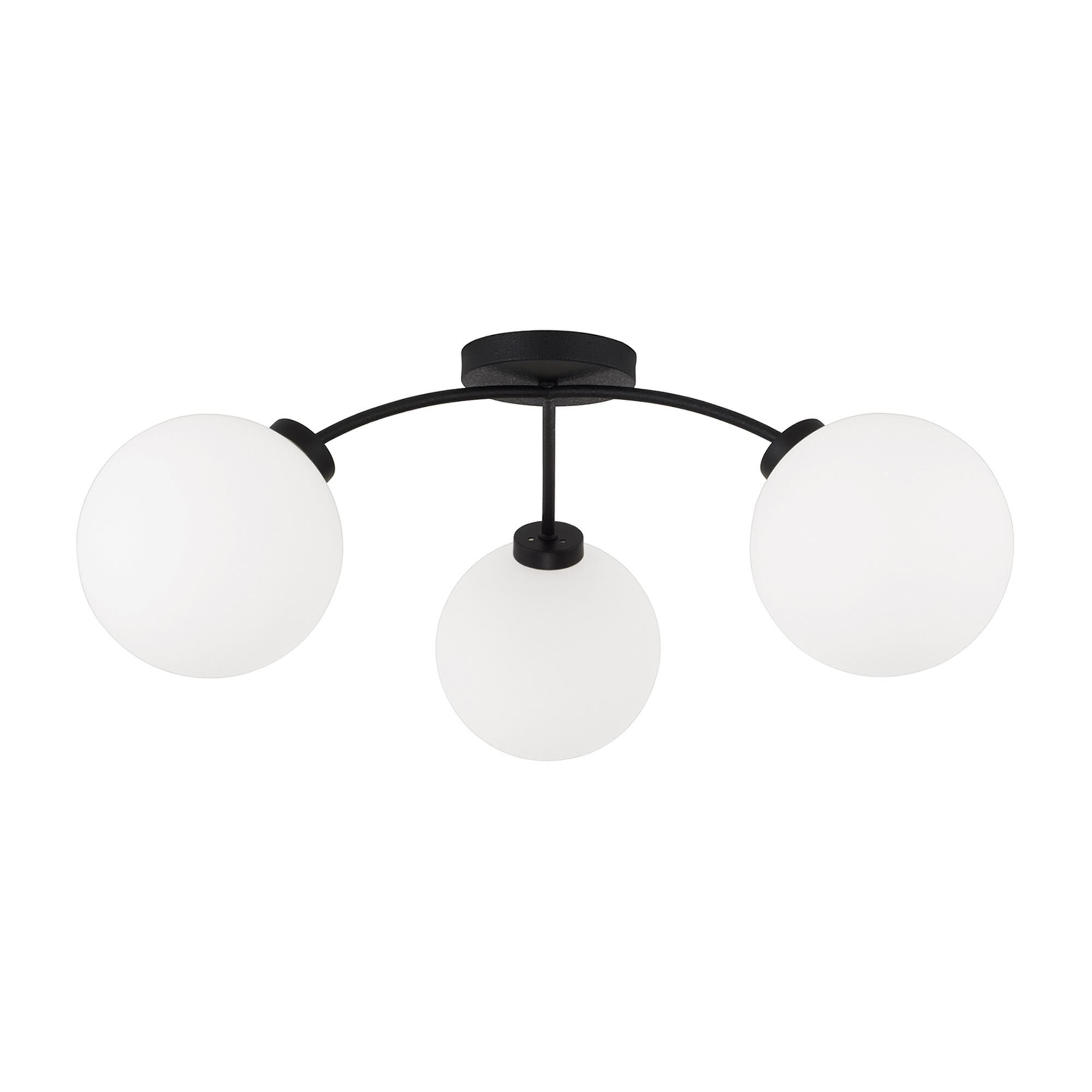 Shown in Black Iron finish and Soft White glass