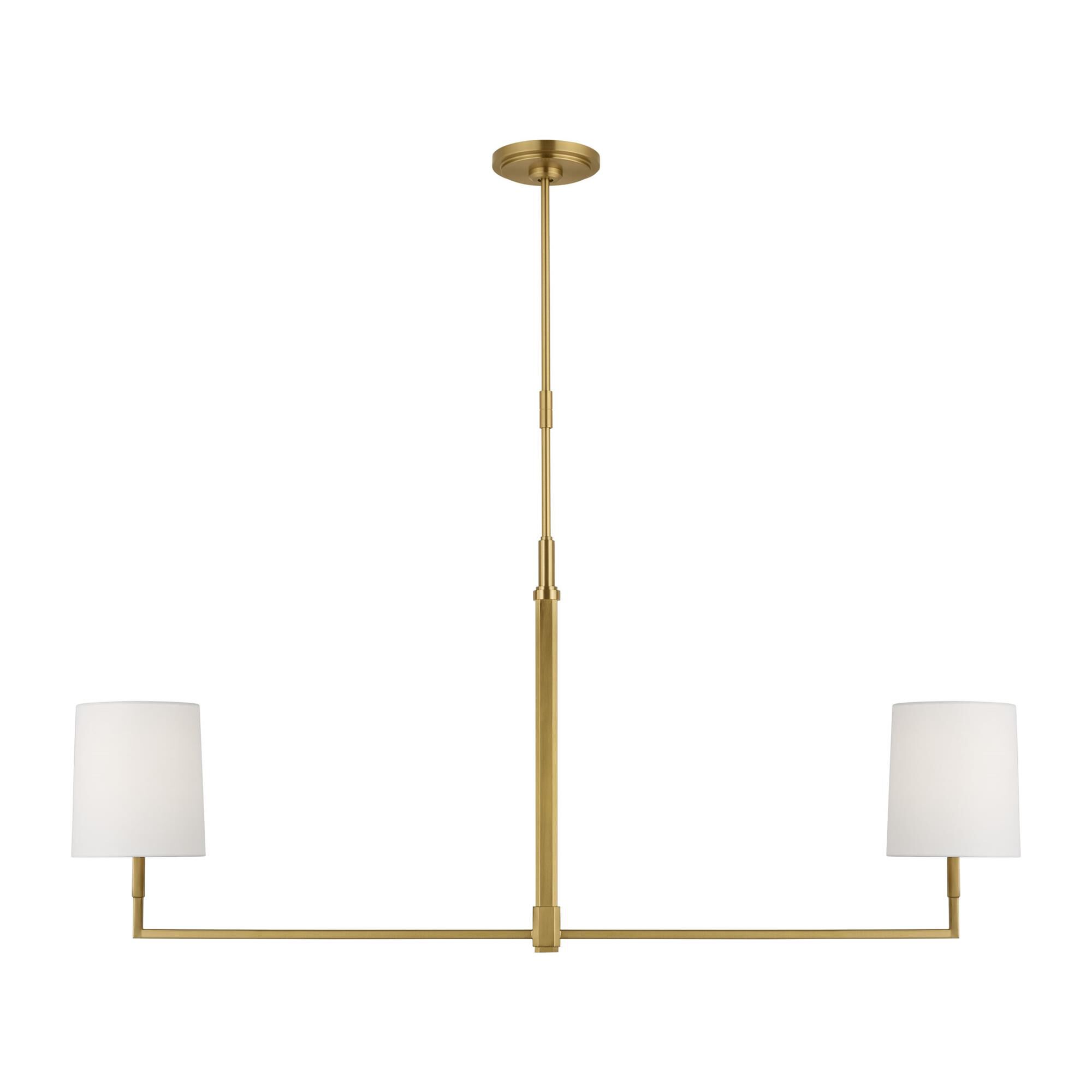 Shown in Burnished Brass finish and White Linen shade