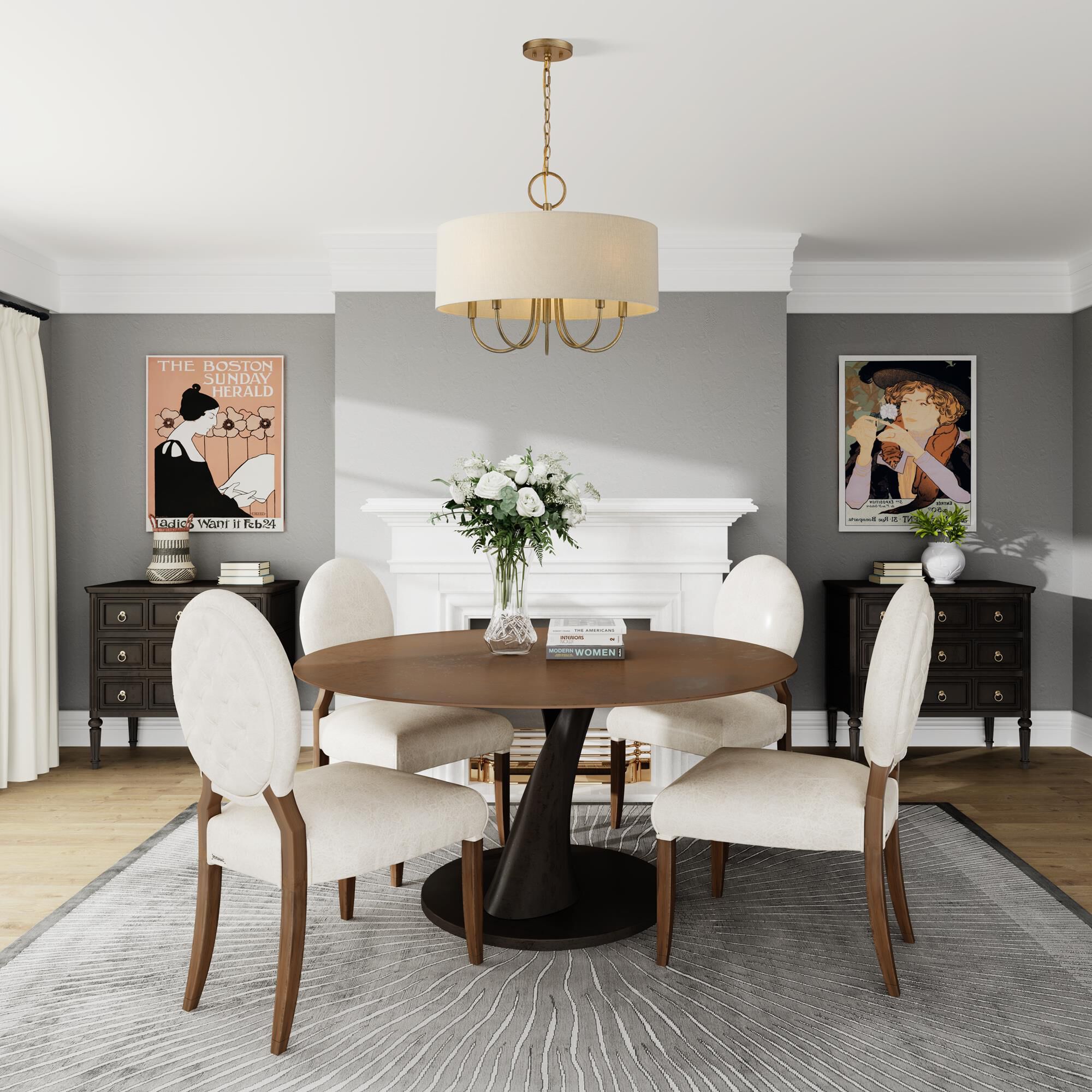 Shown in Antique Gold Leaf finish and Hand Crafted Parchment Color Hardback Fabric shade