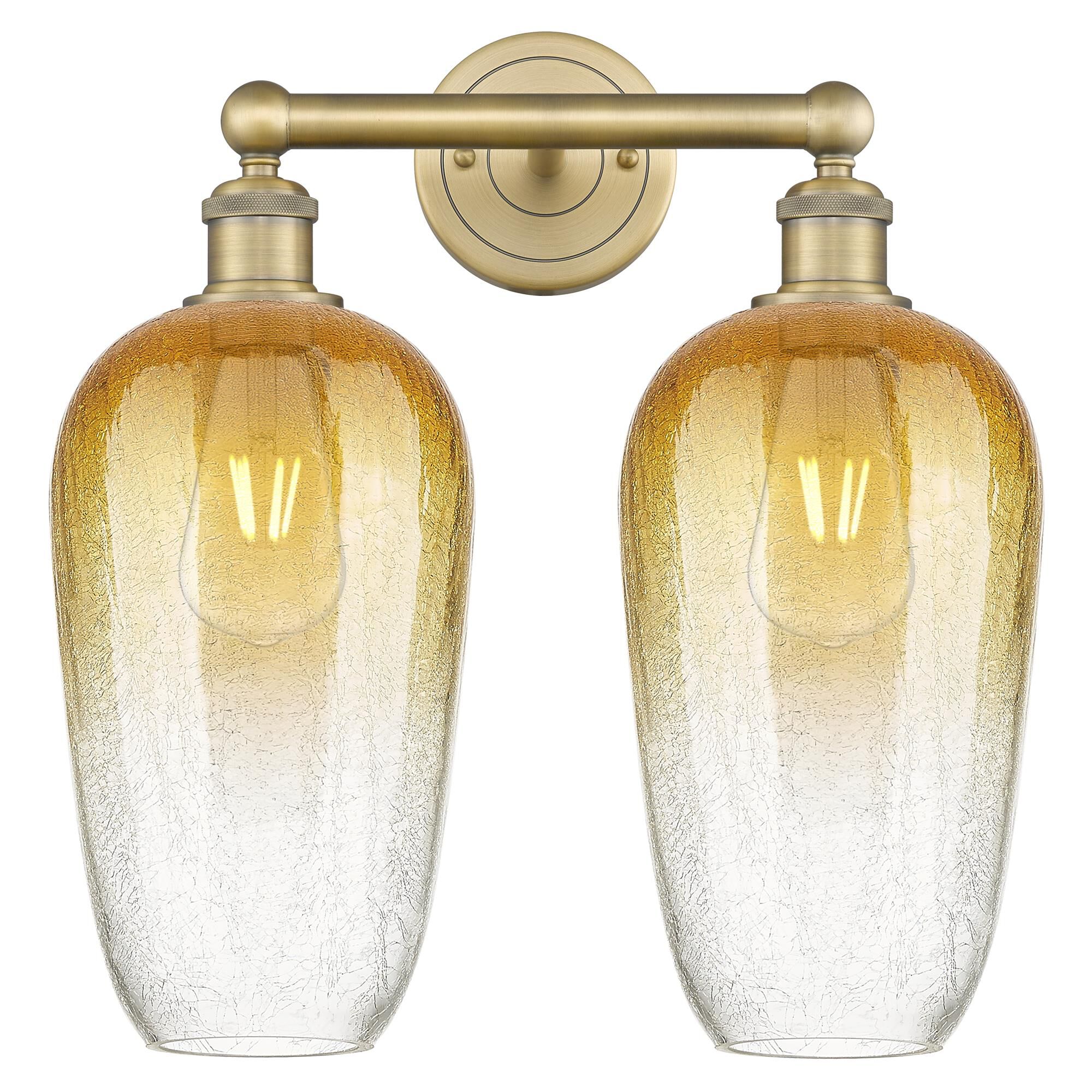 Shown in Brushed Brass finish and Amber glass