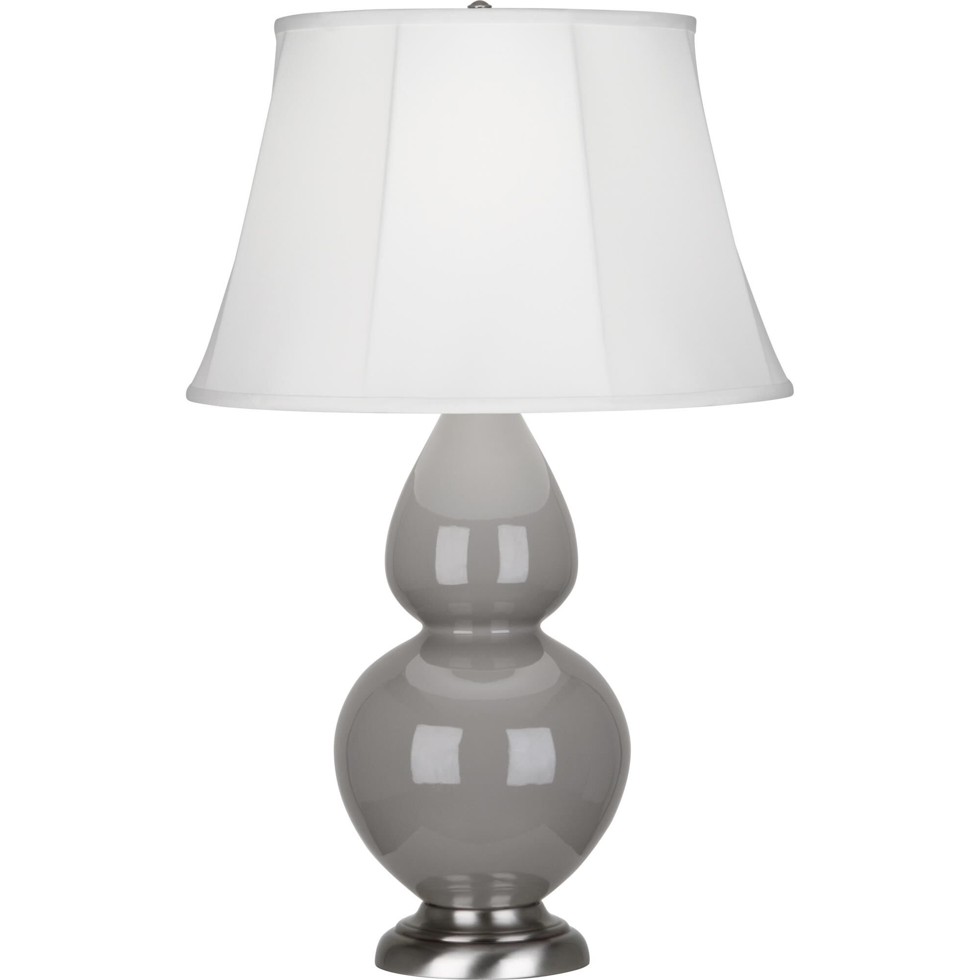 Shown in Smoky Taupe Glazed Ceramic finish and Ivory Silk Stretched Fabric shade