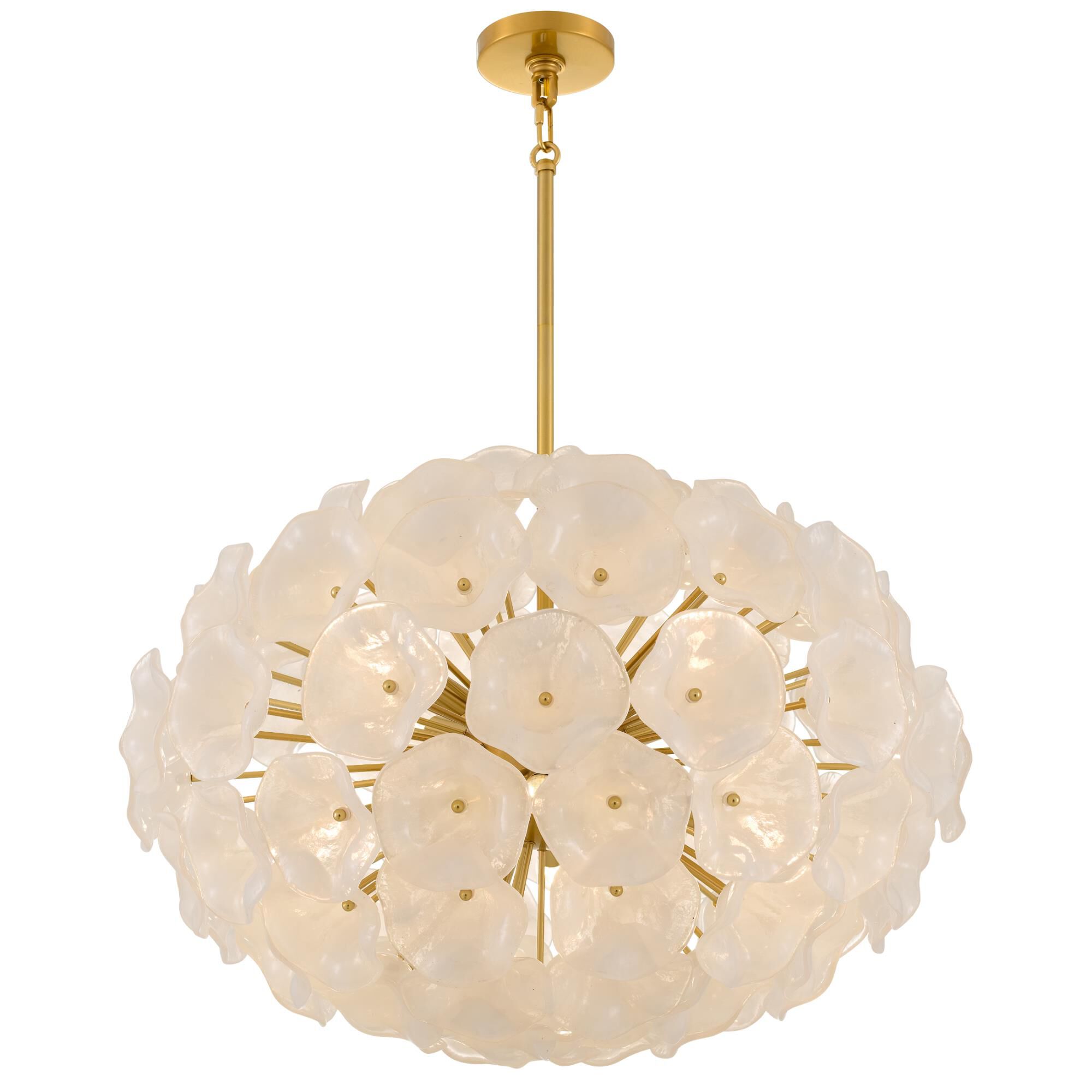Shown in Brushed Gold finish and White Glass shade