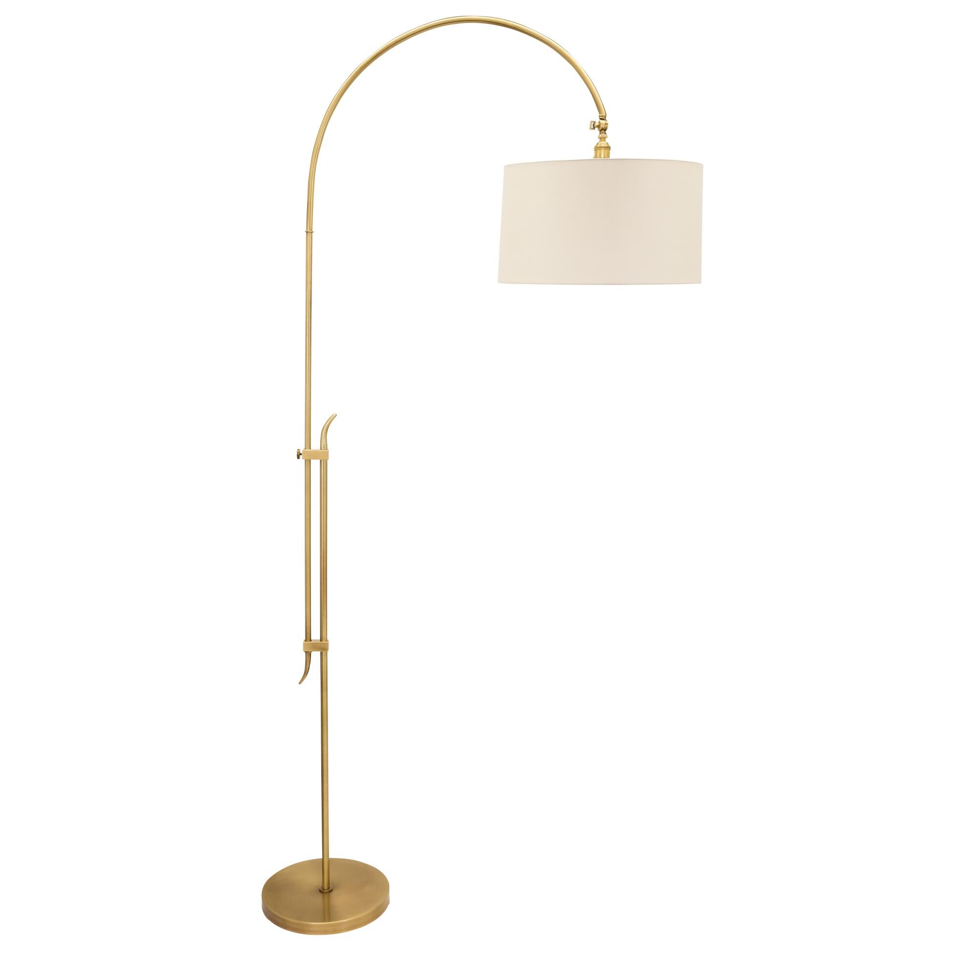 Shown in Antique Brass finish and Off White Linen Hardback shade