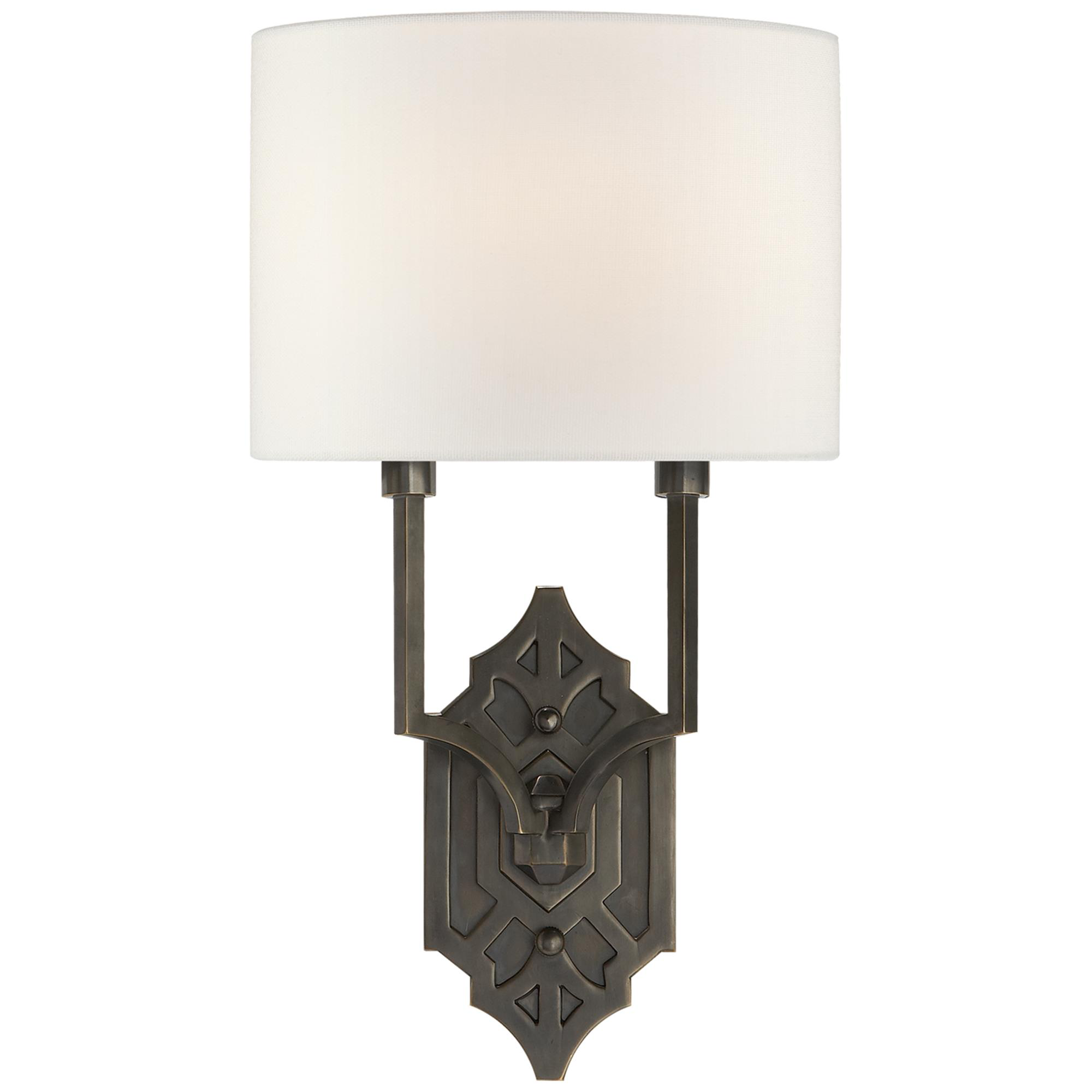Shown in Bronze finish and Linen shade
