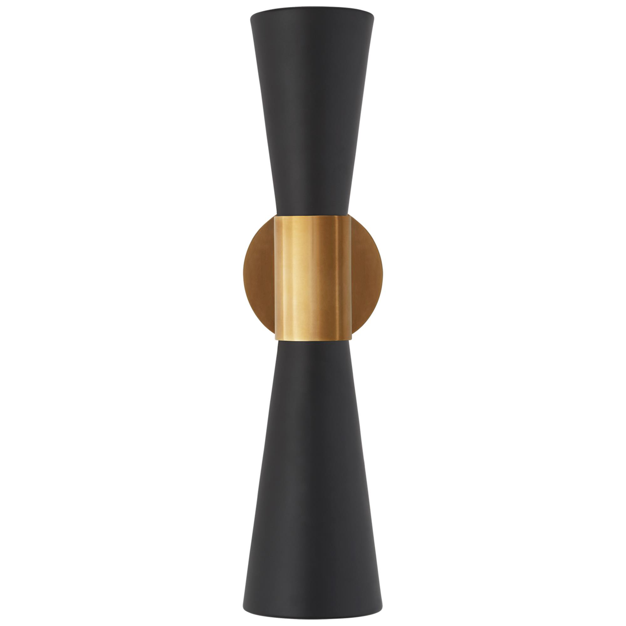 Shown in Hand-Rubbed Antique Brass finish and Black glass