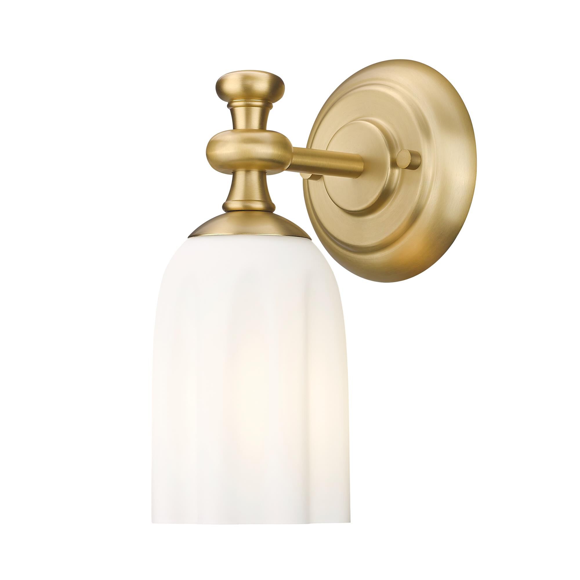 Shown in Modern Gold finish and Opal Etched glass and Opal Etched shade