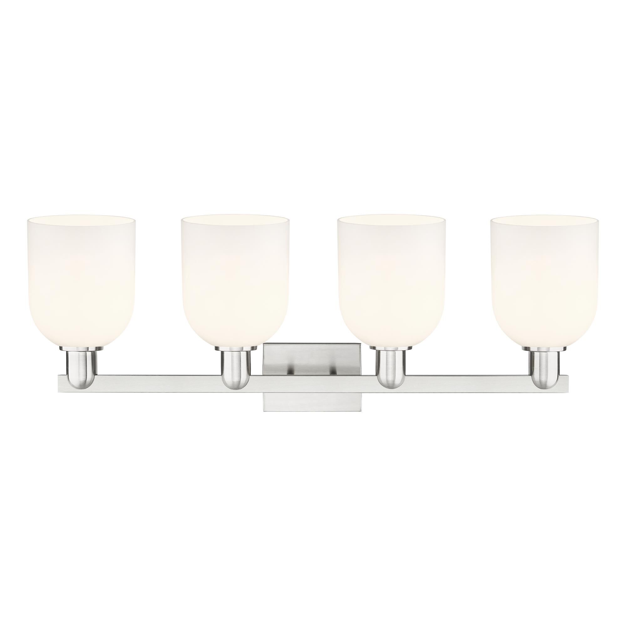 Shown in Brushed Satin Nickel finish and White glass