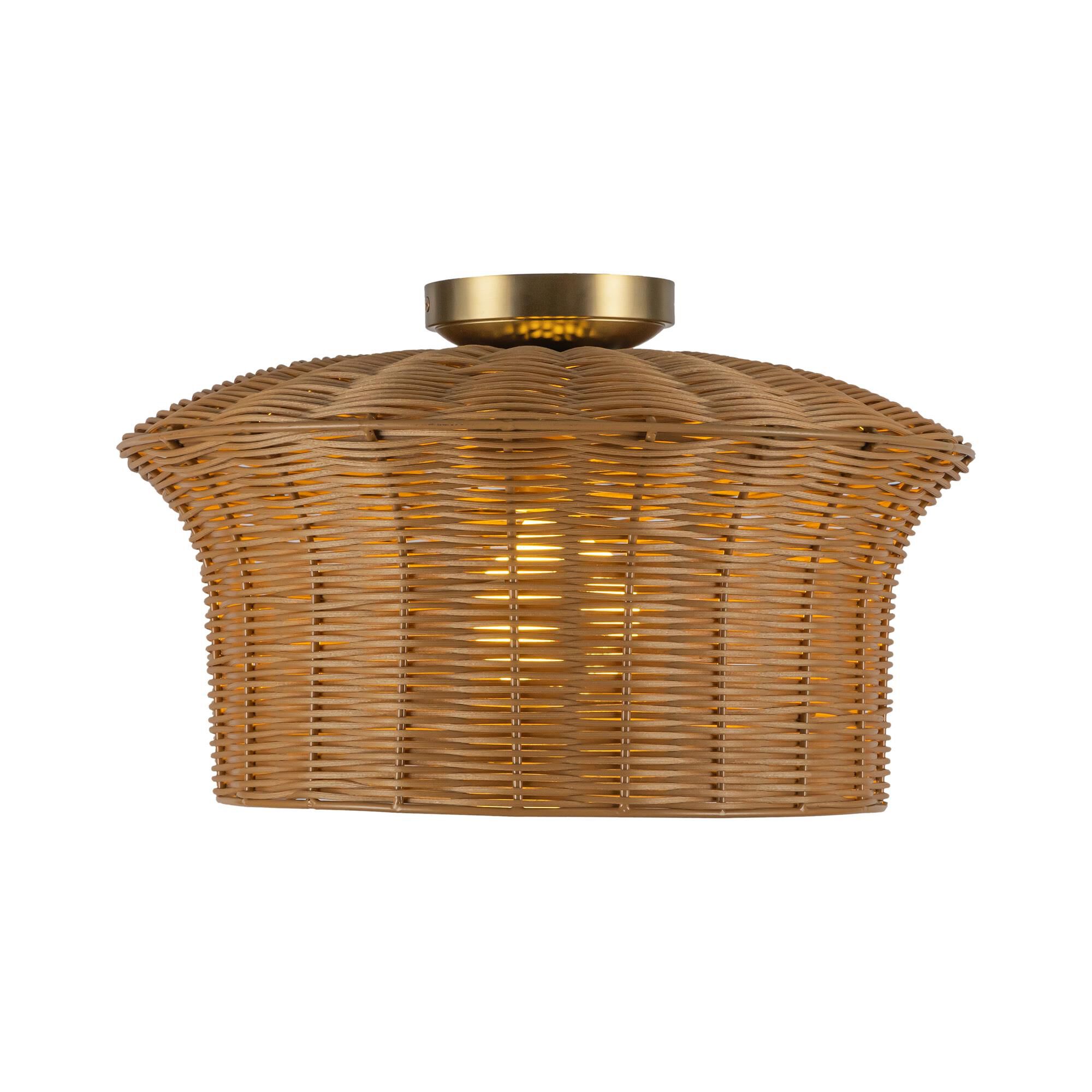 Shown in Brushed Gold finish and Rattan shade