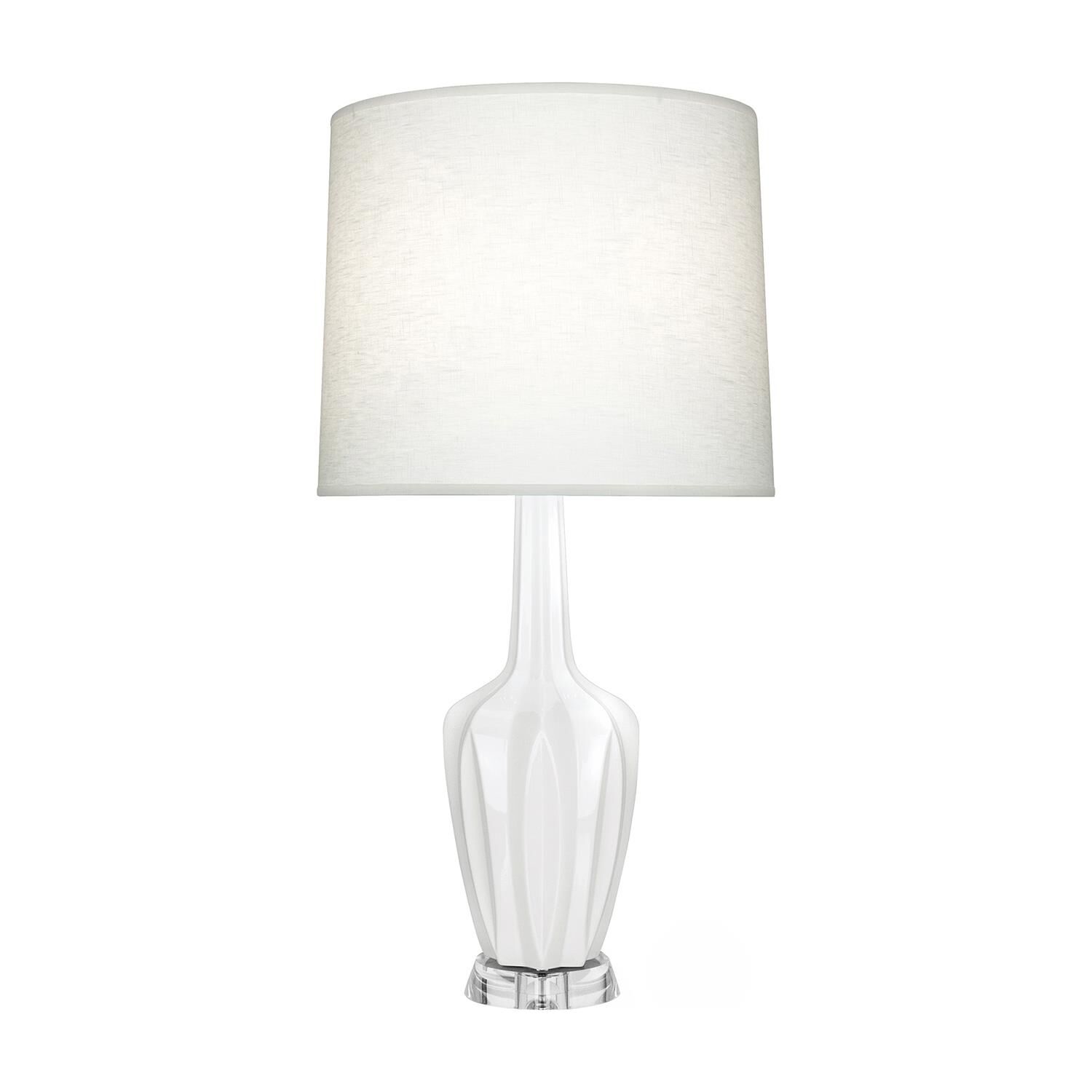Shown in Lily finish and Off White shade and Polished Nickel with Lucite accent