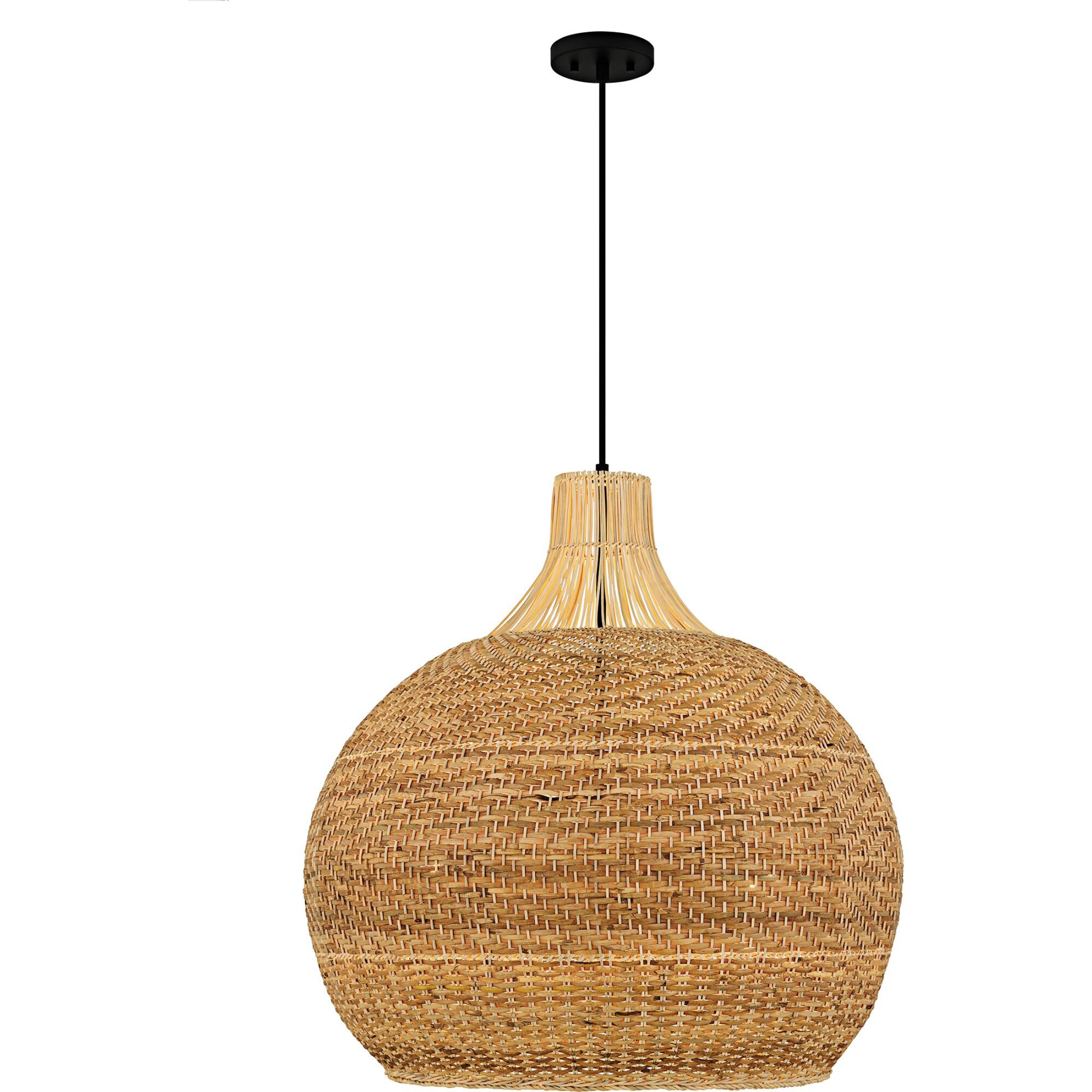 Shown in Matte Black finish and Rattan shade