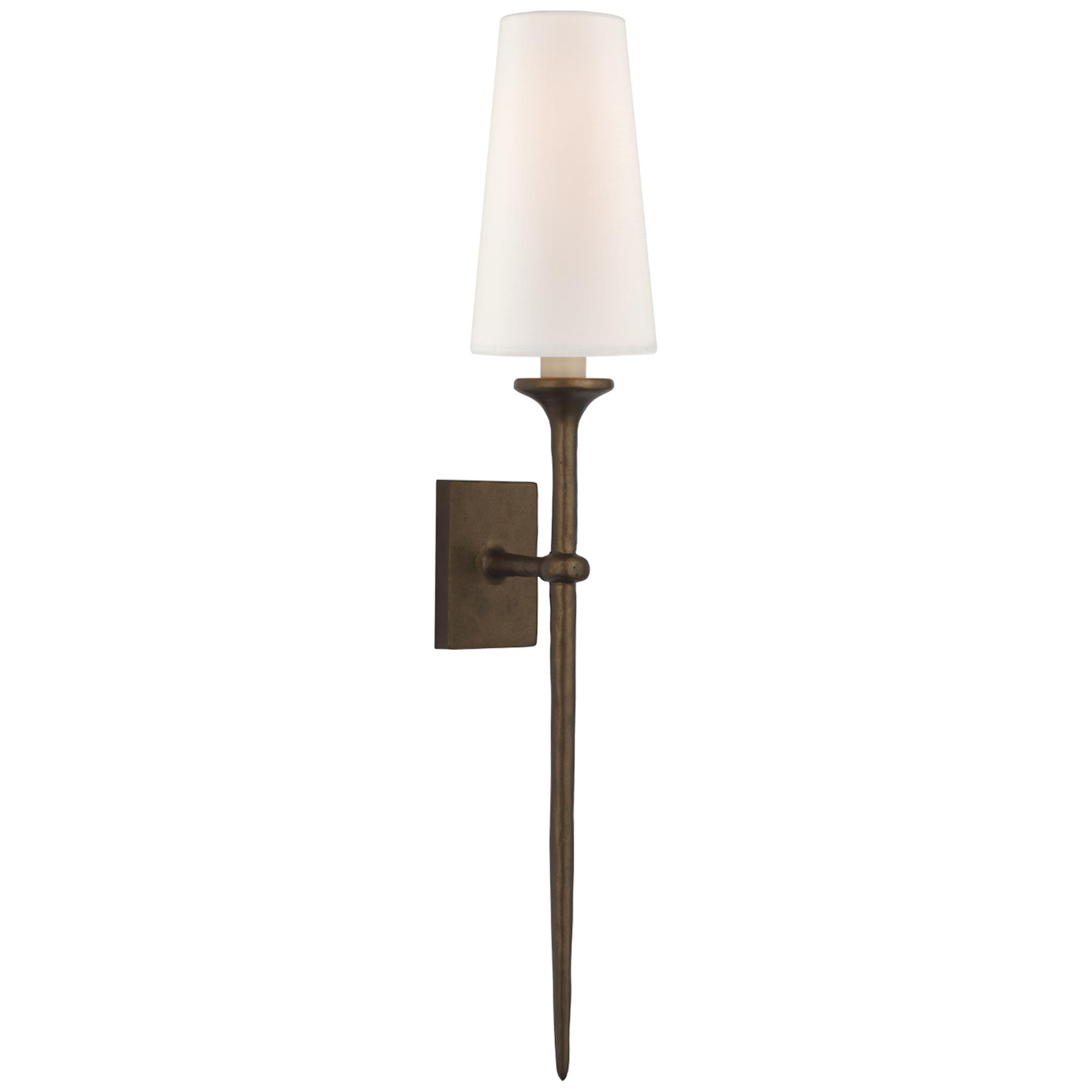 Shown in Antique Bronze Leaf finish and Linen shade