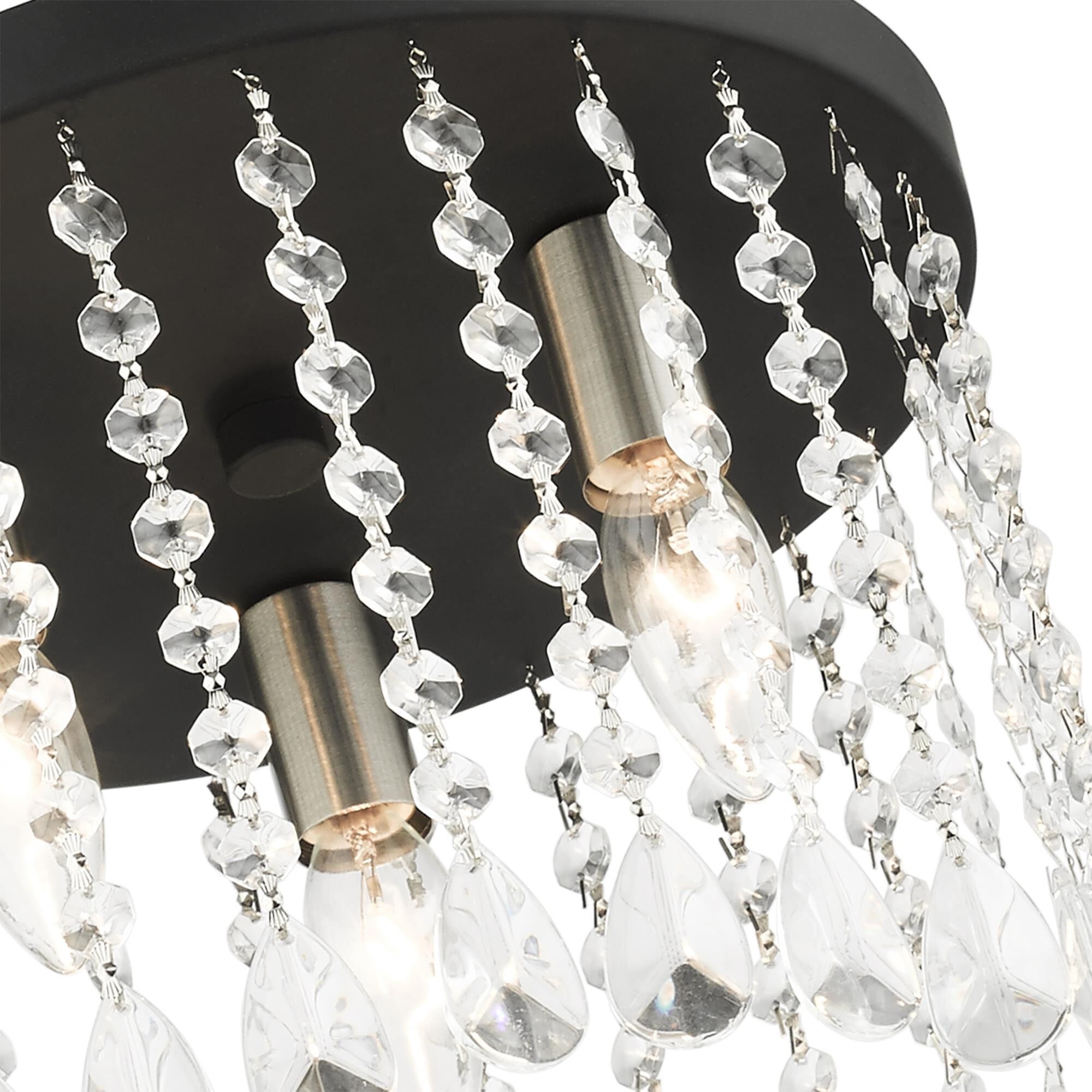 Shown in Black finish and Hand Assembled Crystal Shade glass