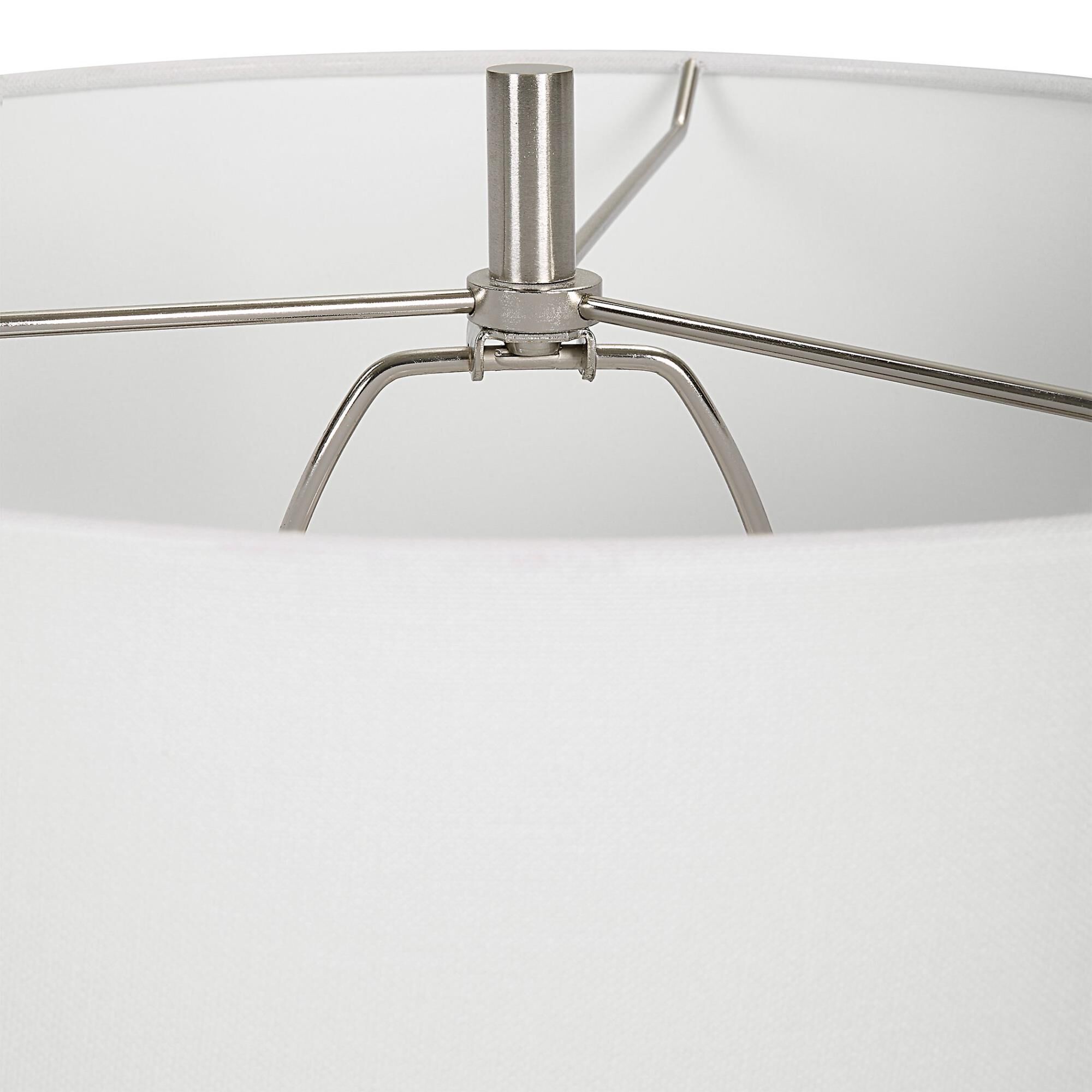 Shown in Bleached Wood with Brushed Nickel finish and Round Drum Hardback shade