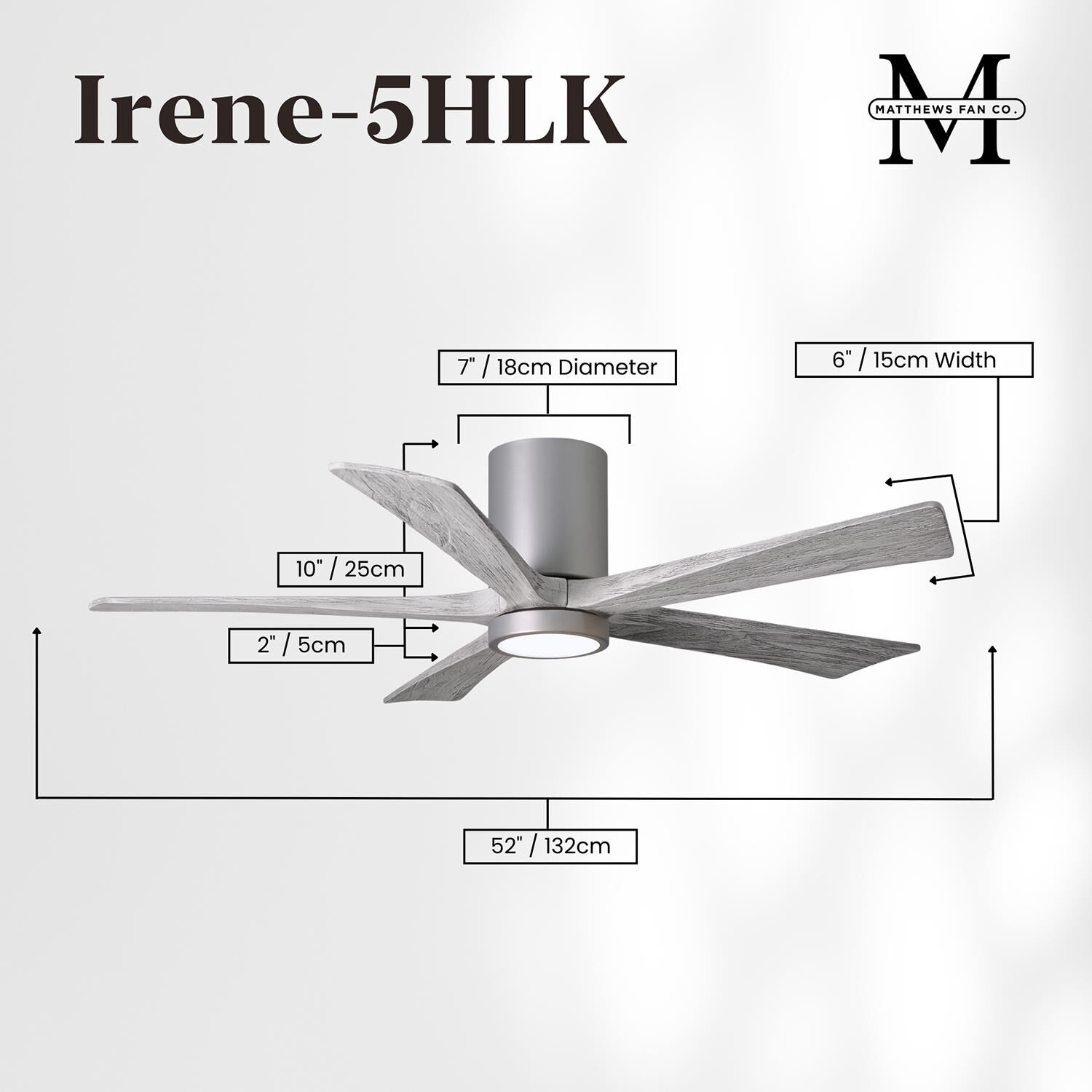 Irene 52 Inch Flush Mount Fan with Light Kit by Matthews Fan Company