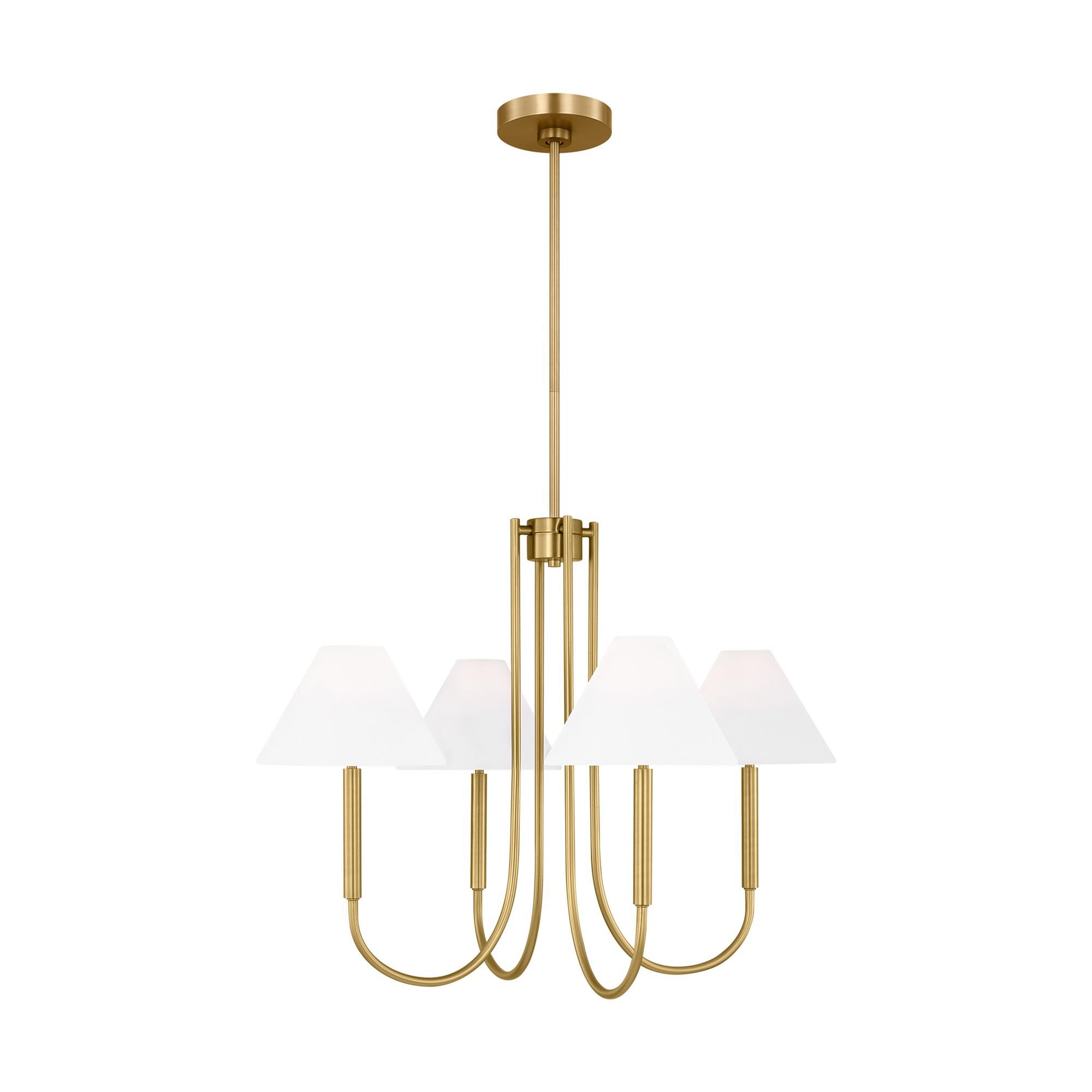 Shown in Satin Brass finish and White Linen Fabric s shade