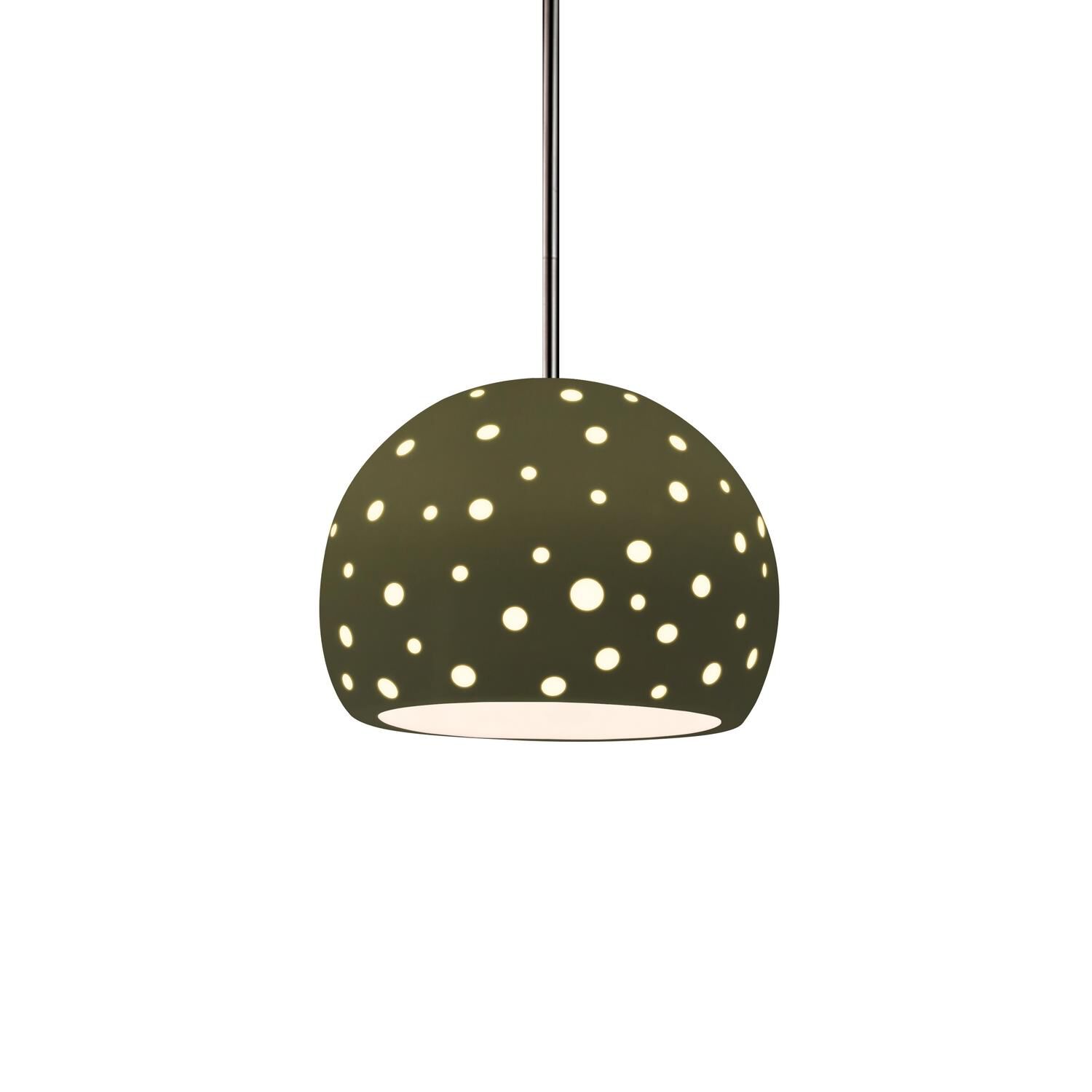 Shown in Brushed Nickel finish and Matte Green shade