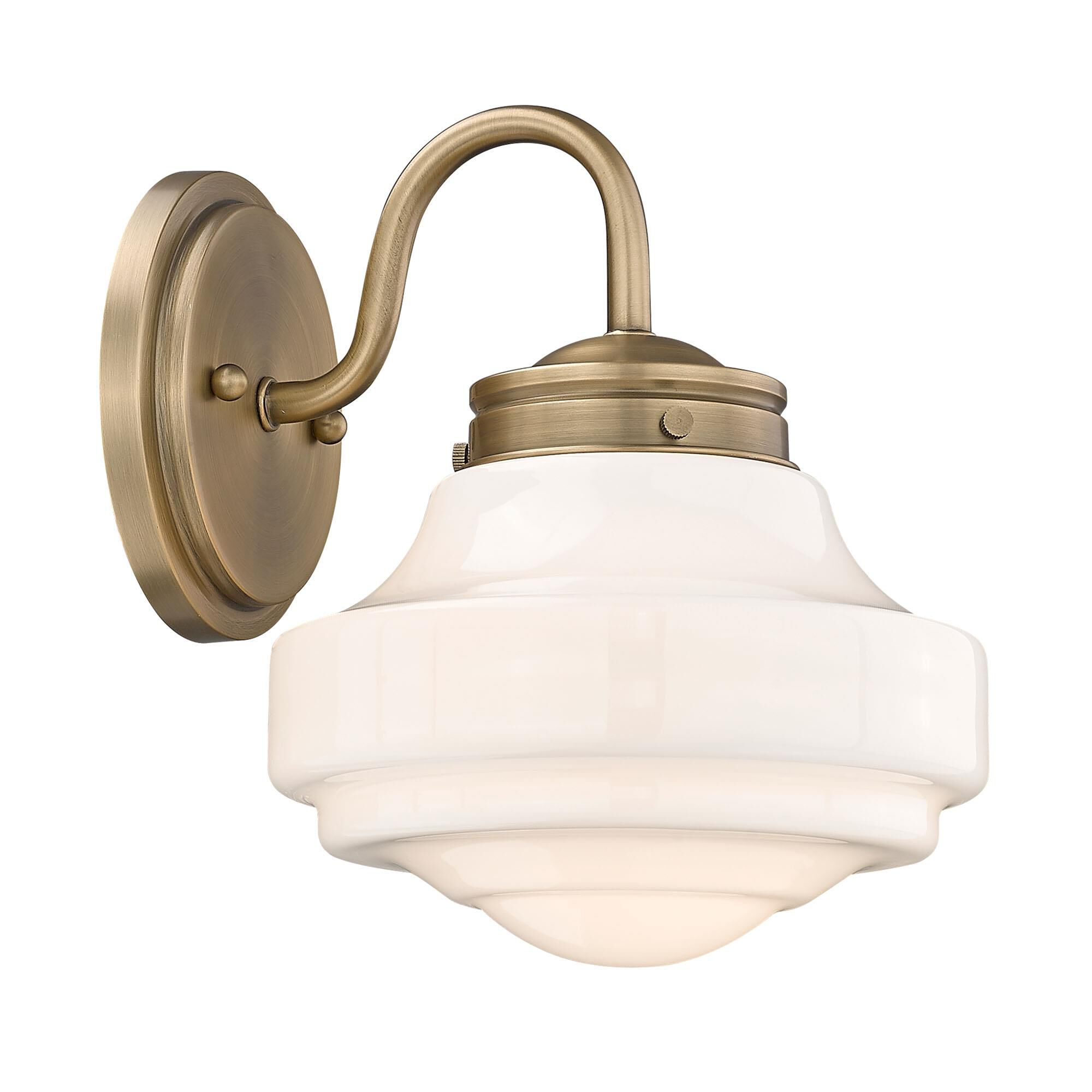 Shown in Modern Brass finish and Vintage Milk glass