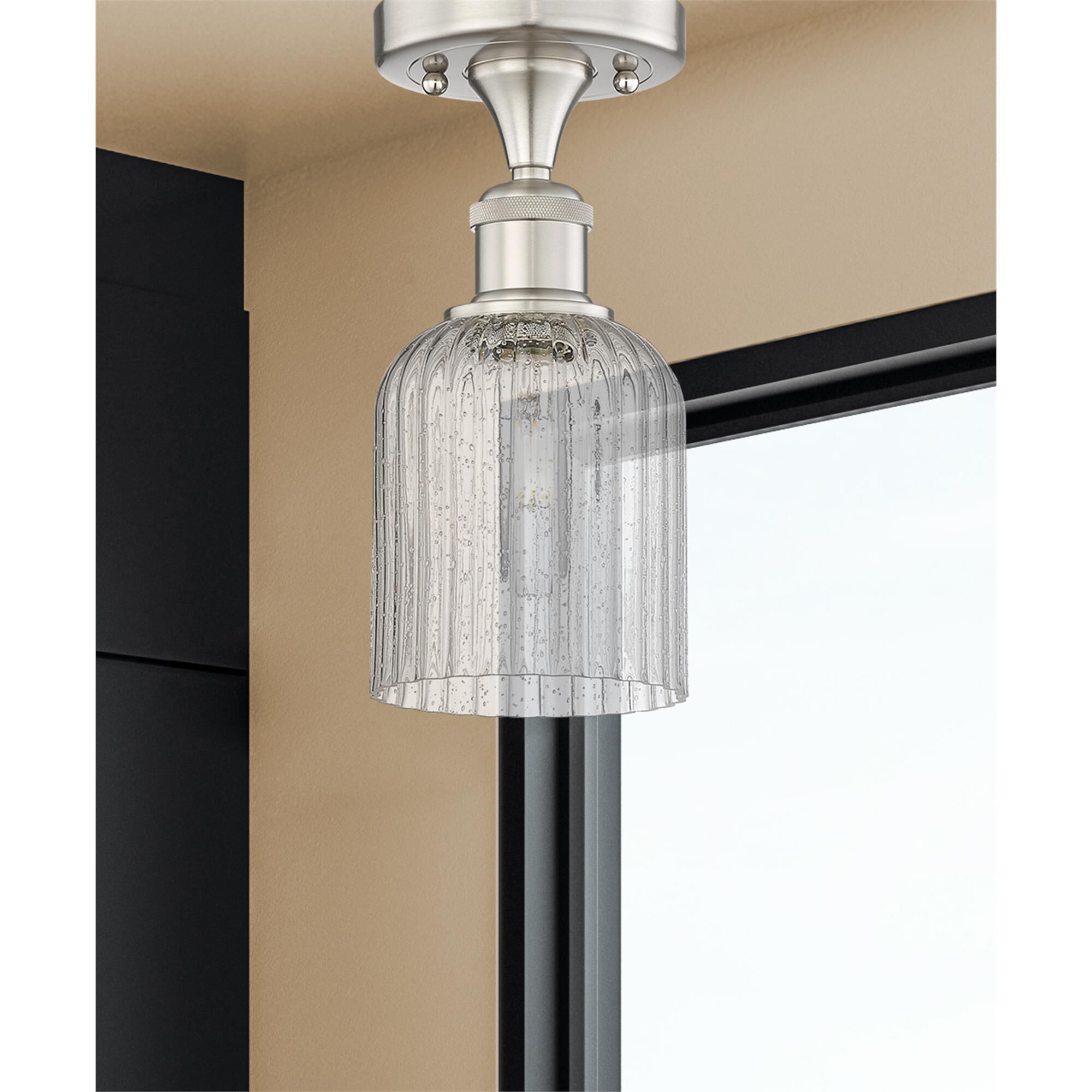Shown in Satin Nickel finish and Seedy glass