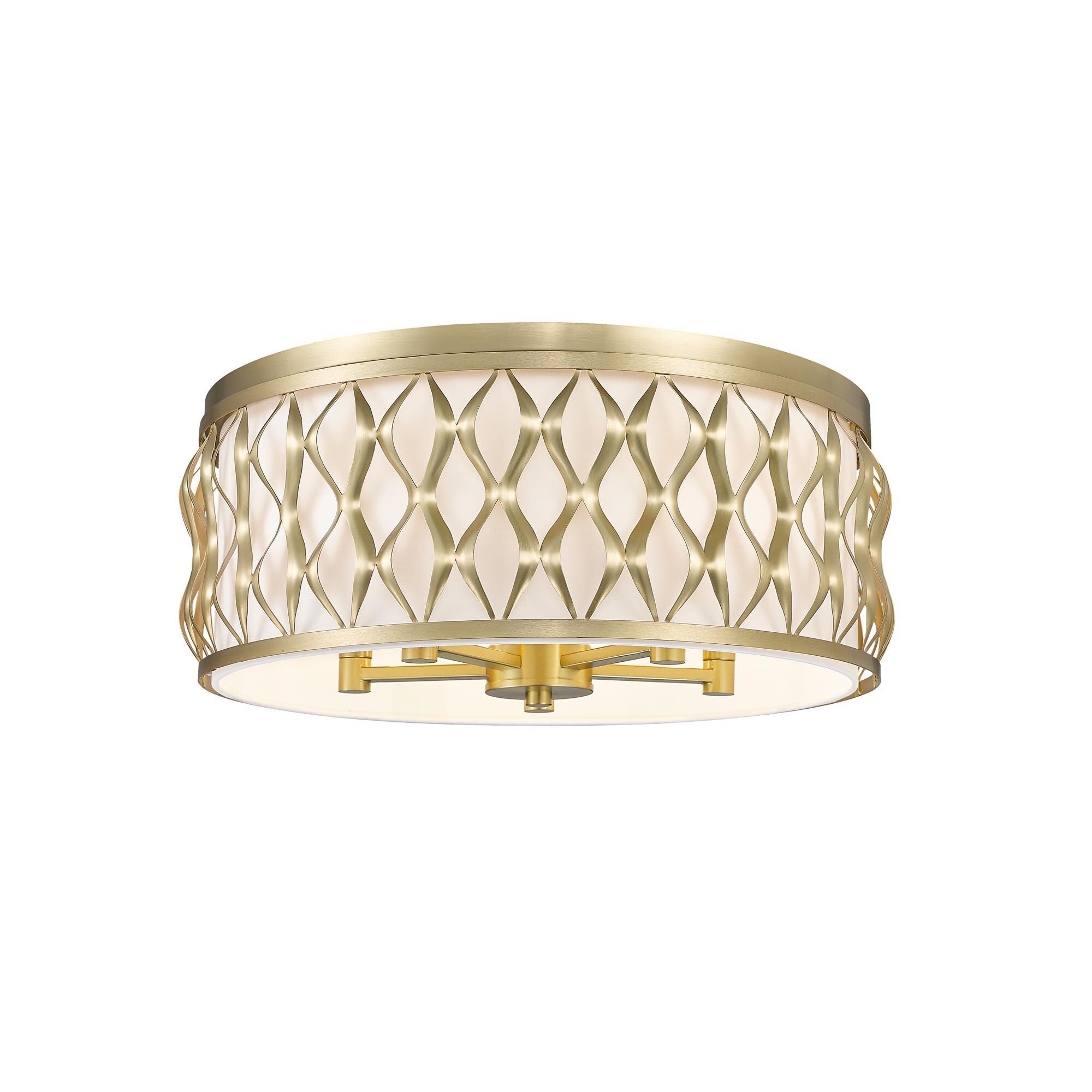 Shown in Modern Gold finish and White glass and White shade