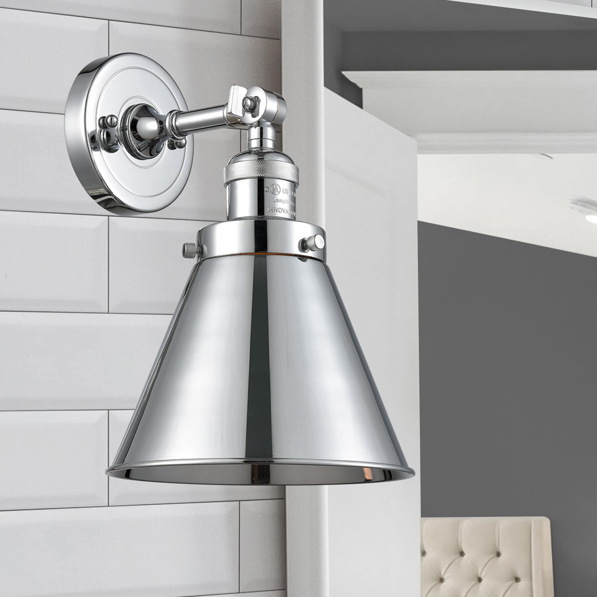 Shown in Polished Chrome finish and Metal - Polished Chrome - Cone shade