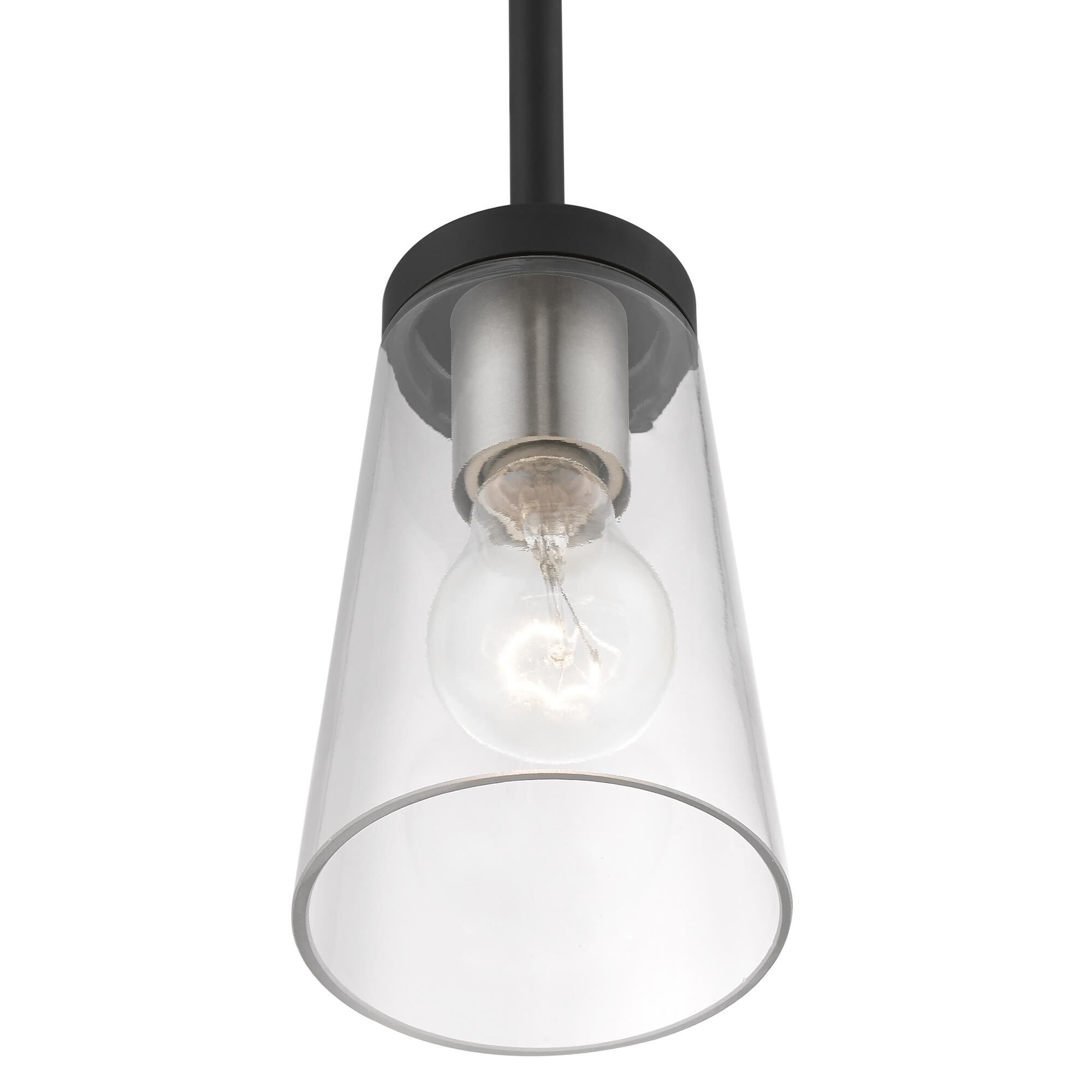 Shown in Black with Brushed Nickel Accents finish and Clear glass