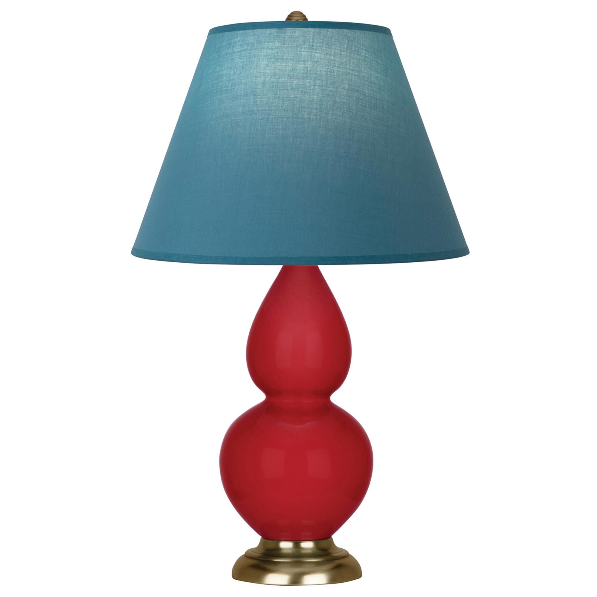 Shown in Ruby Red finish and Bright Blue and Gray shade and Antique Brass accent