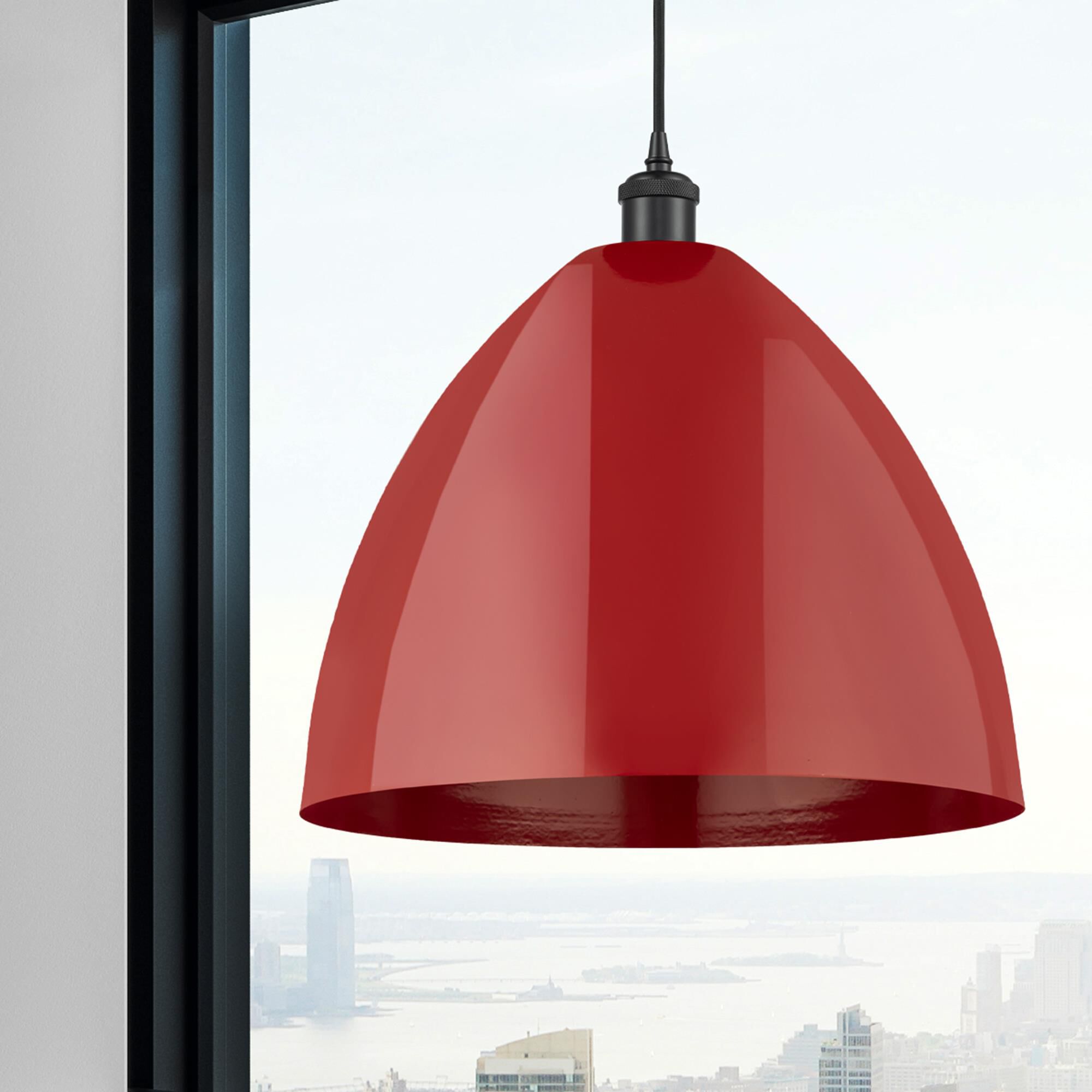 Shown in Matte Black finish and Red Plymouth Dome shade