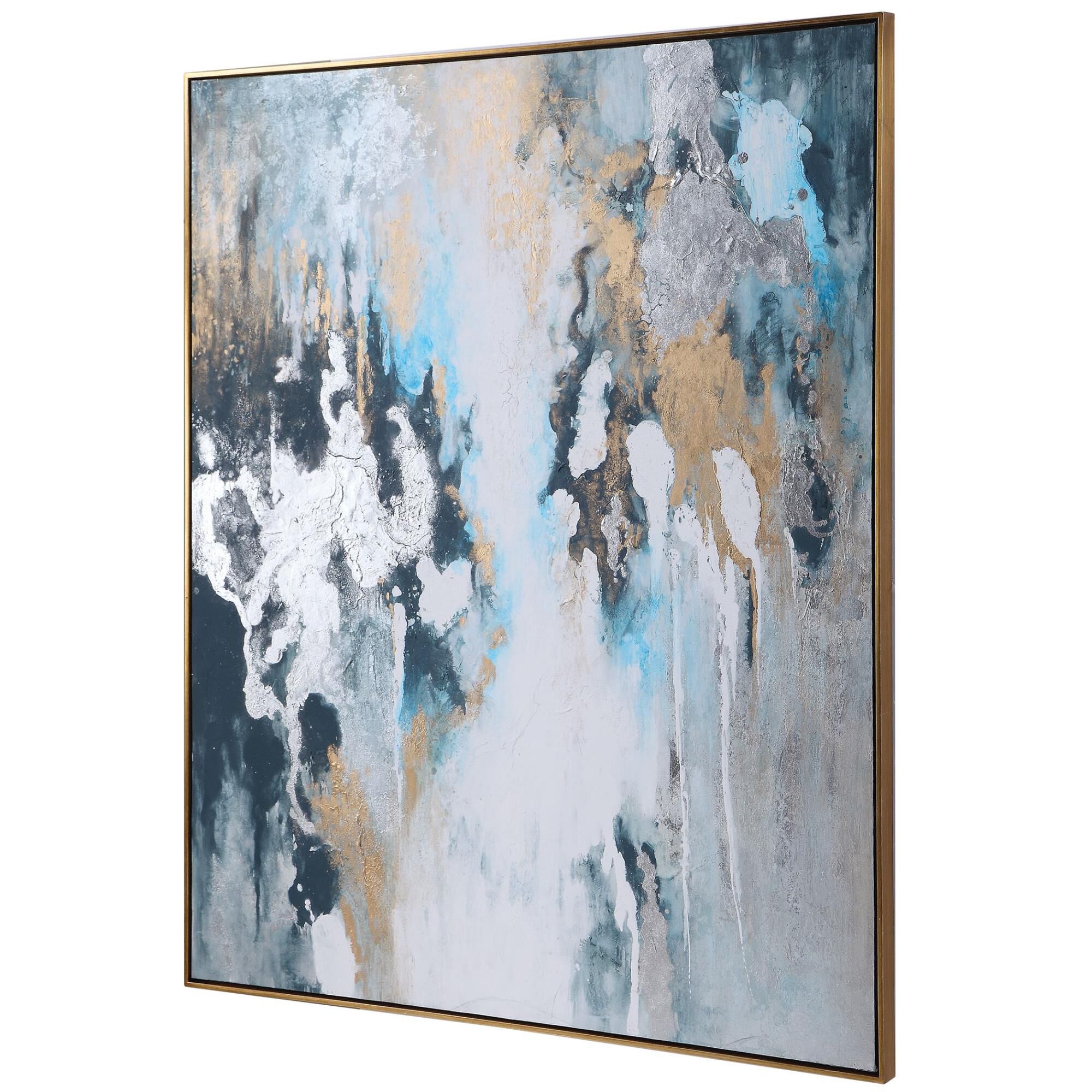 Shown in Hand Painted, Gold Leaf Gallery Frame, Texture, Teal, Blue, Green, Gold Leaf, Silver Leaf, White, Gr finish