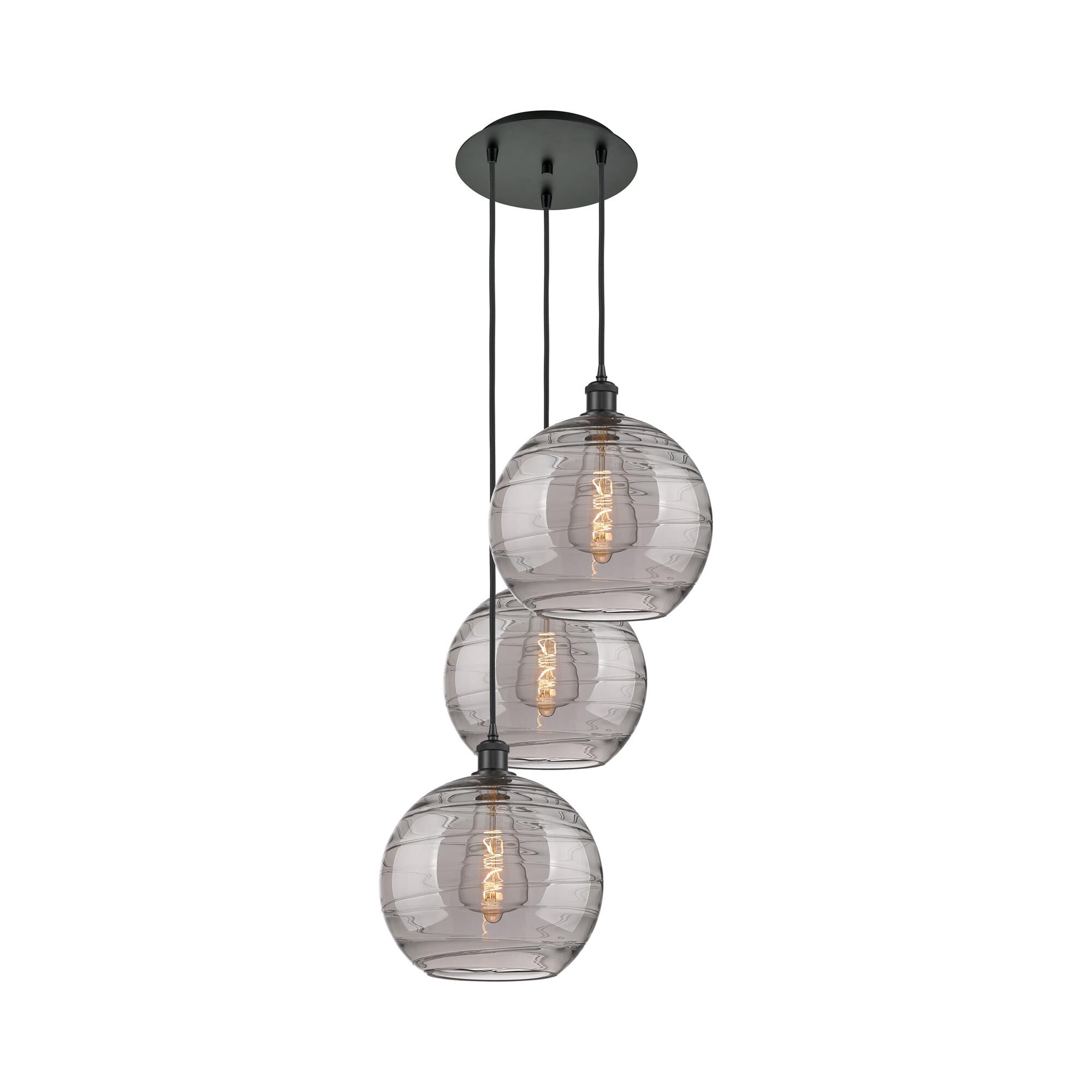 Shown in Matte Black finish and Light Smoke Deco Swirl glass