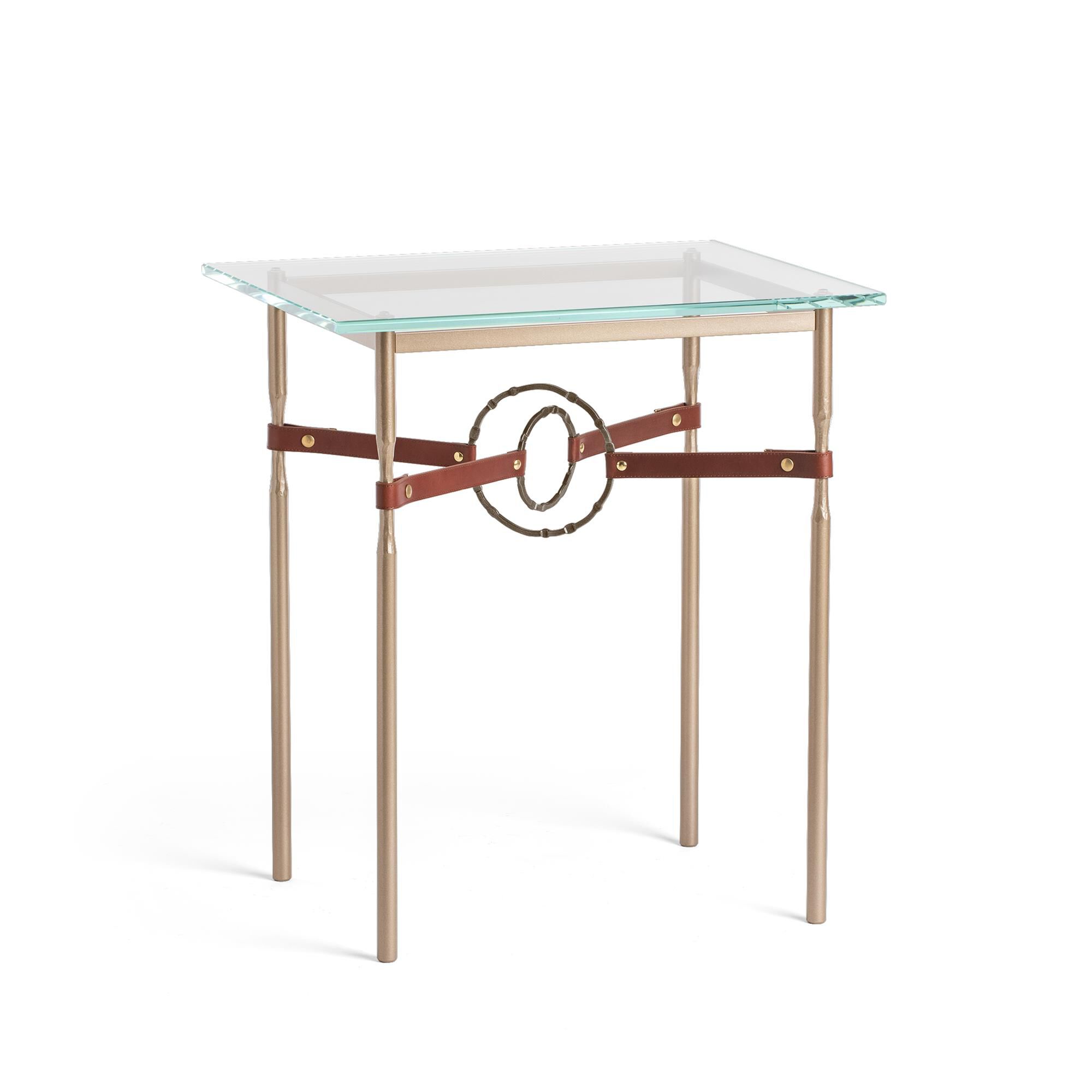 Shown in Soft Gold finish and Bronze with Leather British Brown  accent