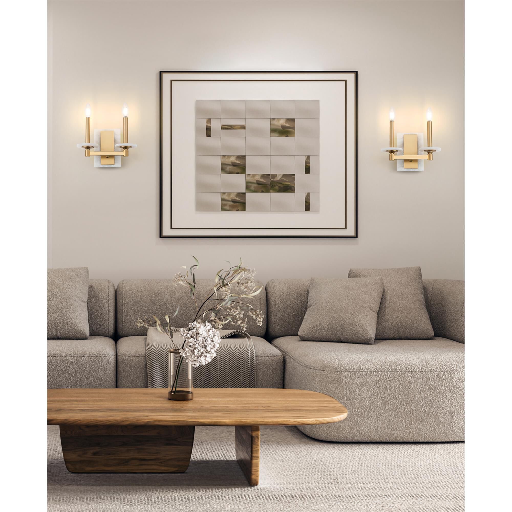 Shown in Modern Gold finish and Alabaster glass and Alabaster shade