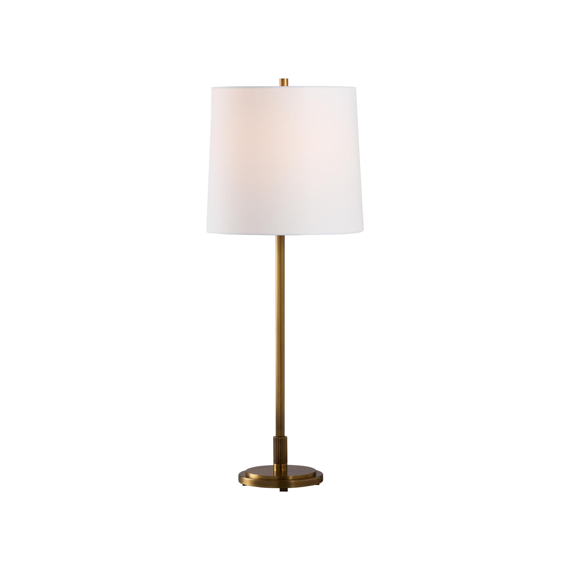 Shown in Gold finish and Linen shade