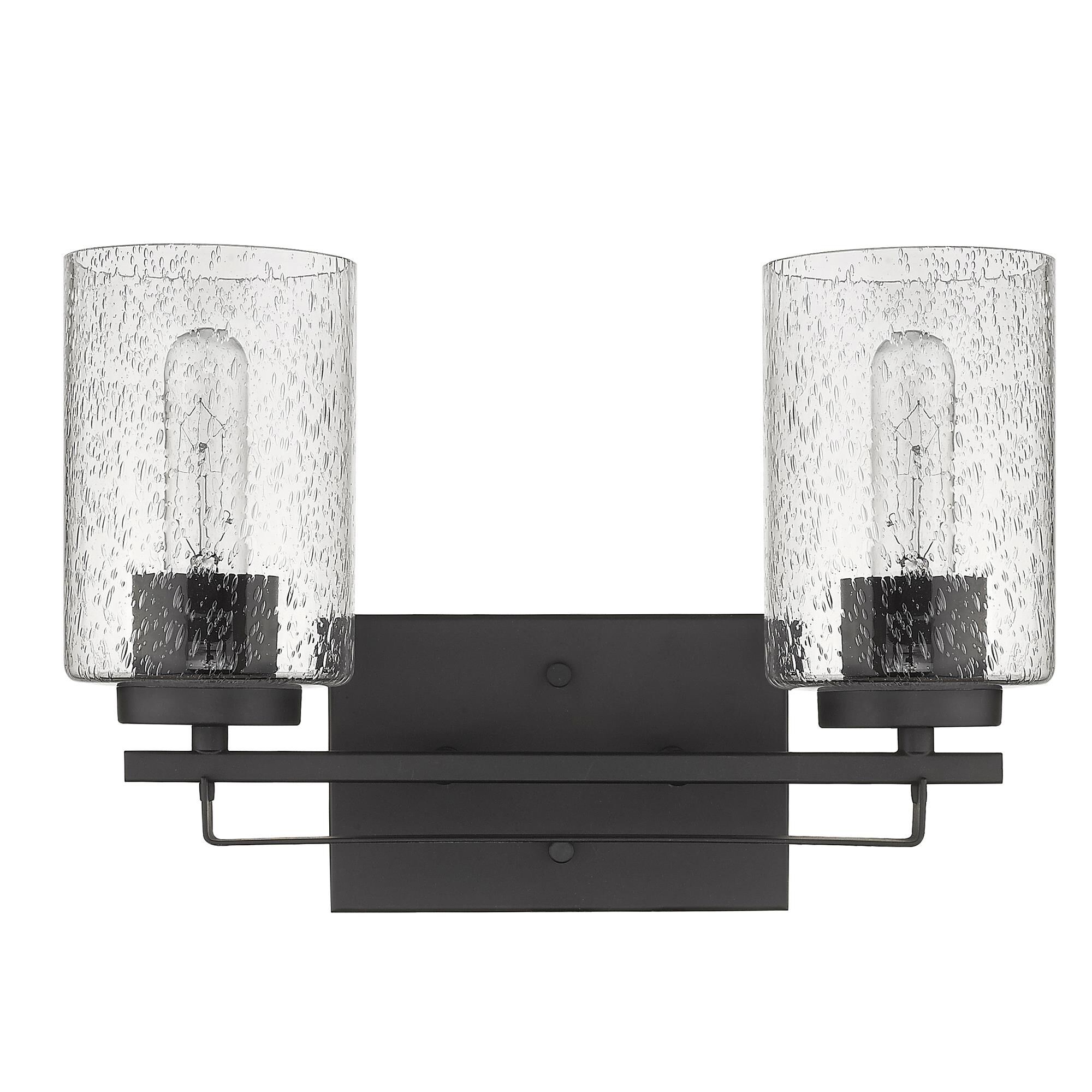 Shown in Oil-Rubbed Bronze finish and Clear glass and Clear, Seeded Cylindrical Glass s shade