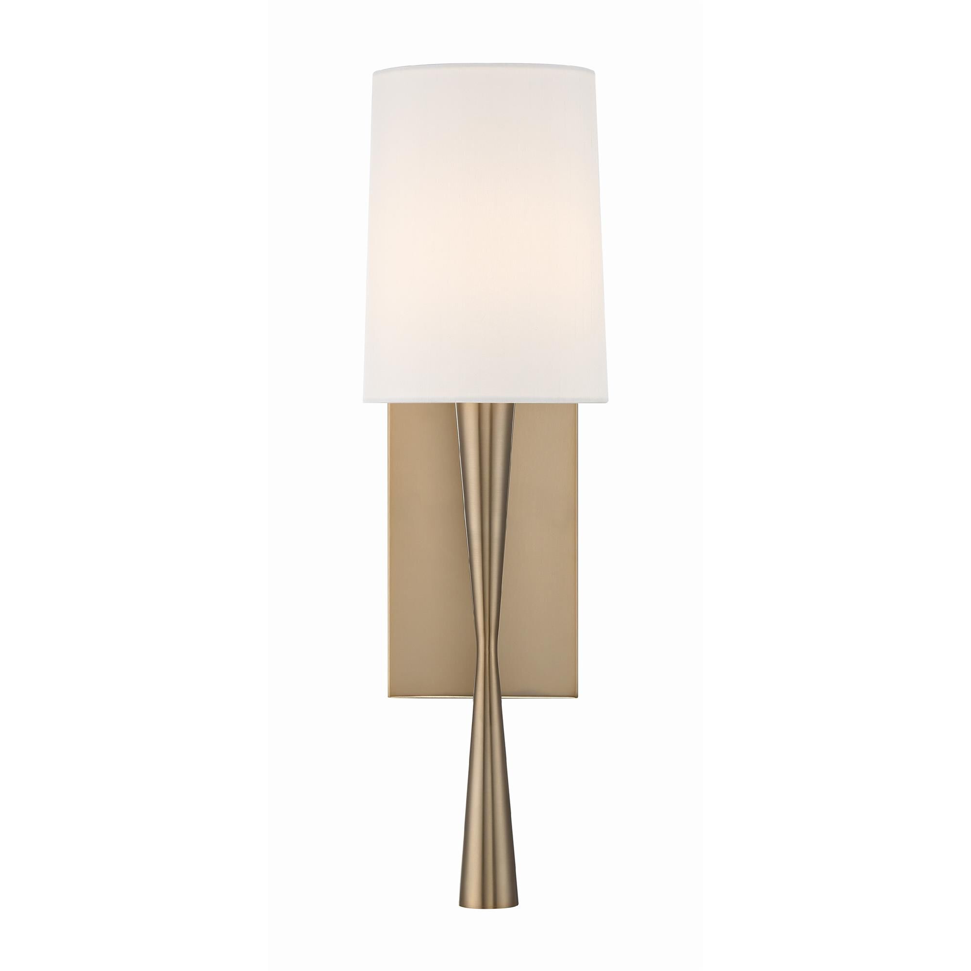 Shown in Aged Brass finish and Silk glass and White shade