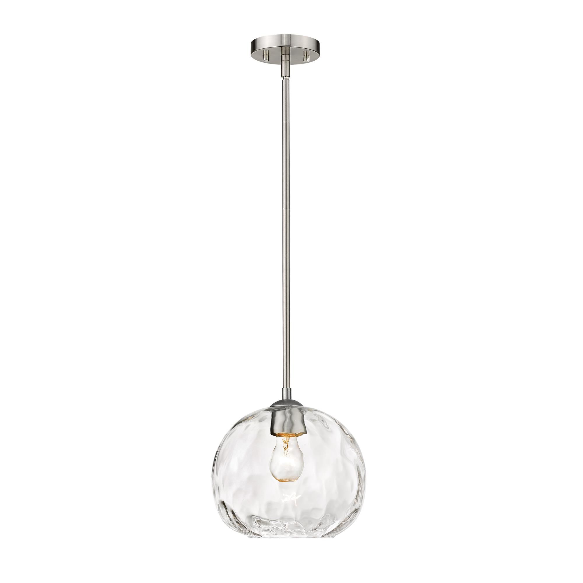 Shown in Brushed Nickel finish and Glass shade
