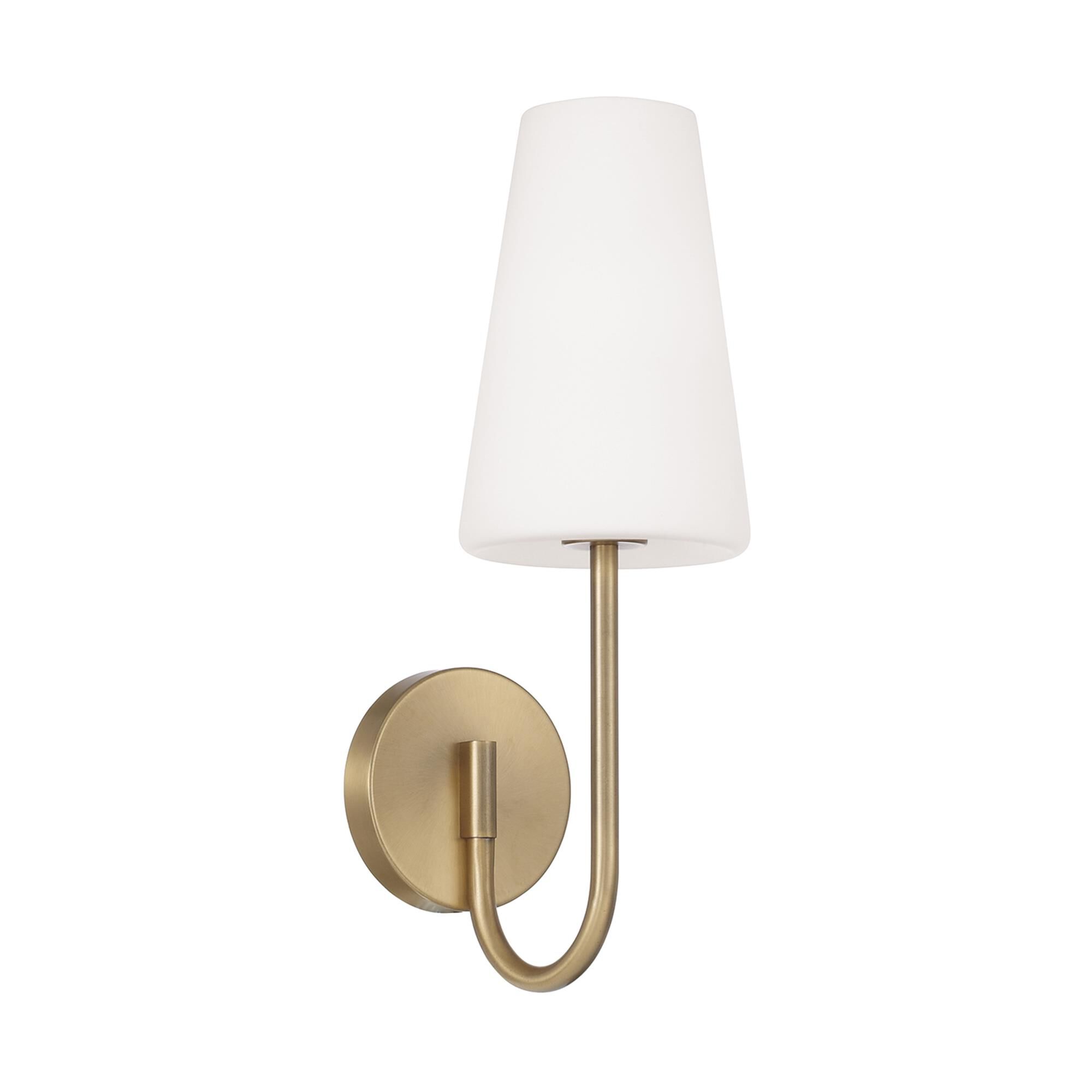 Shown in Aged Brass finish and Soft White glass