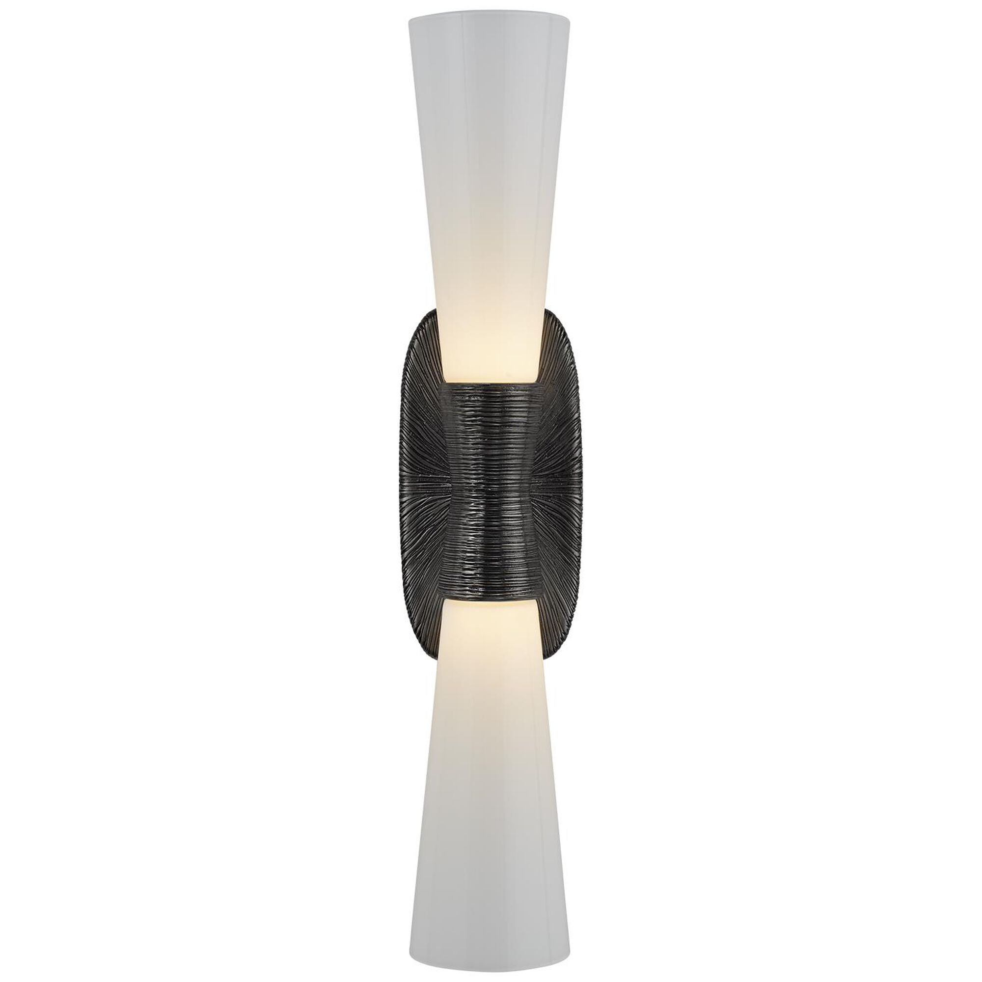Shown in Aged Iron finish and White glass
