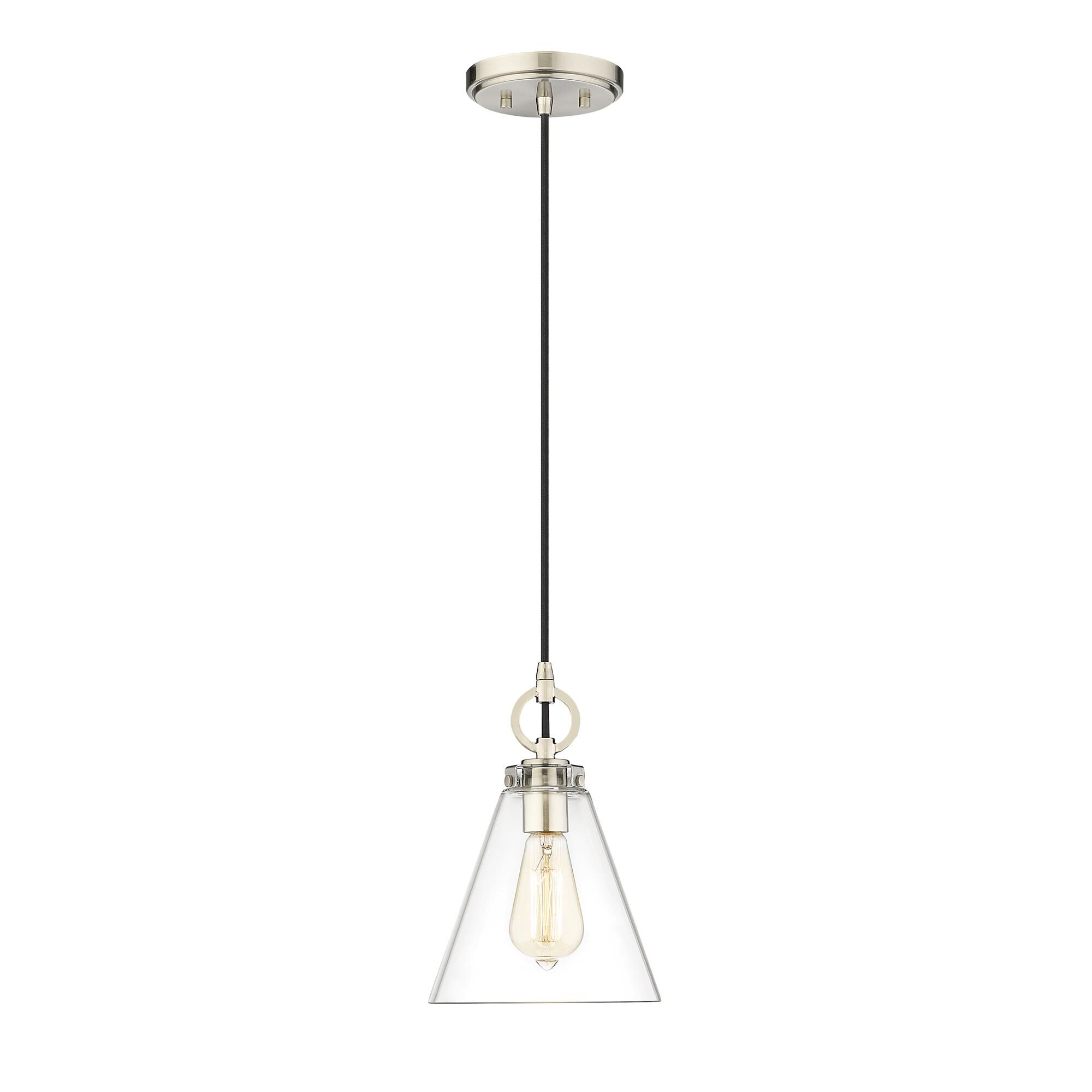 Shown in Brushed Nickel finish and Glass shade