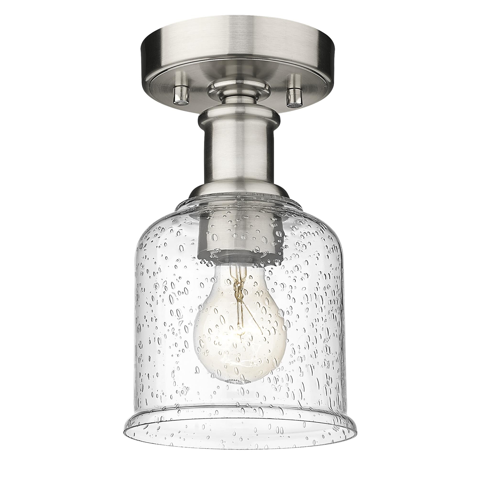 Shown in Brushed Nickel finish and Clear Seedy glass