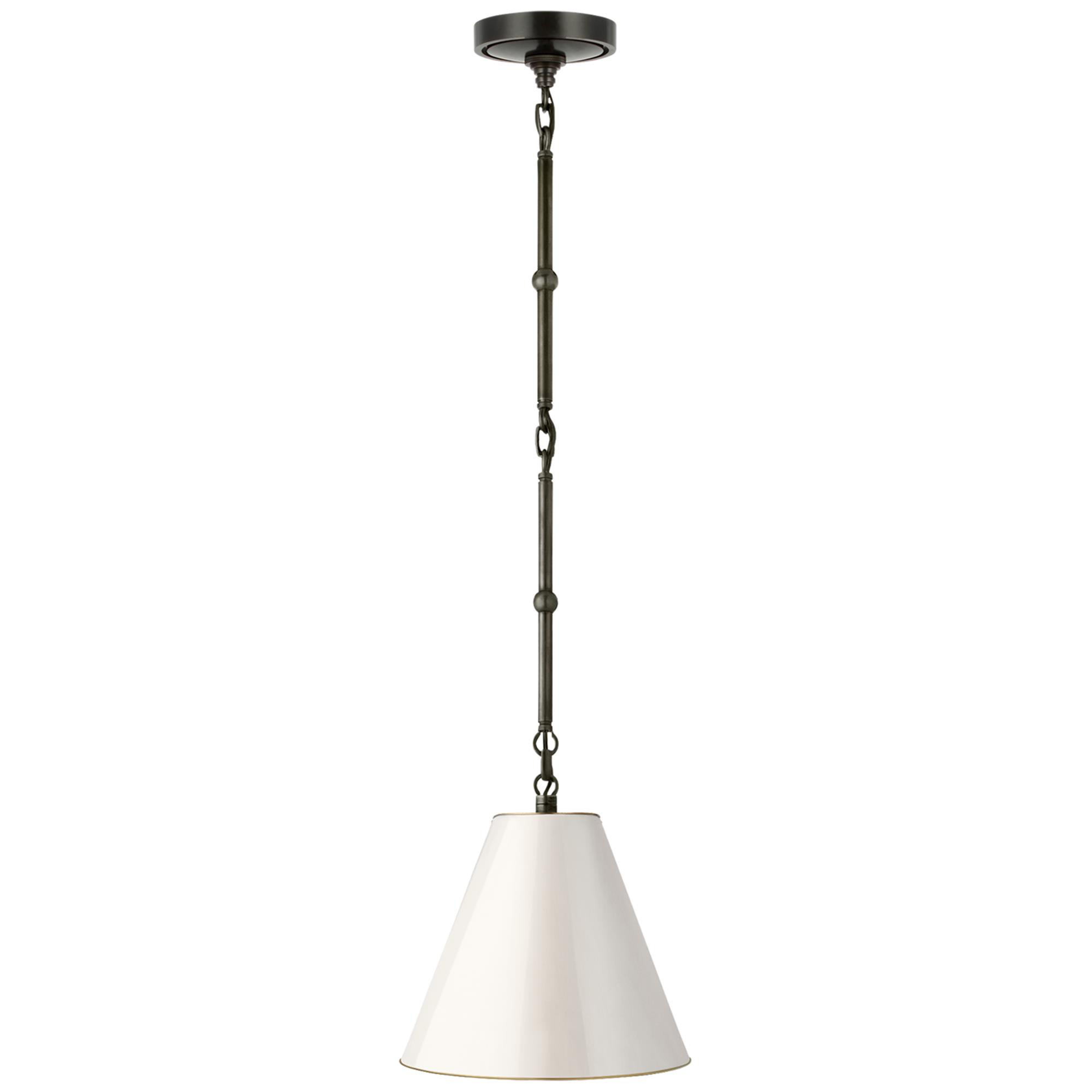 Shown in Bronze finish and Antique White With Brass Interior shade