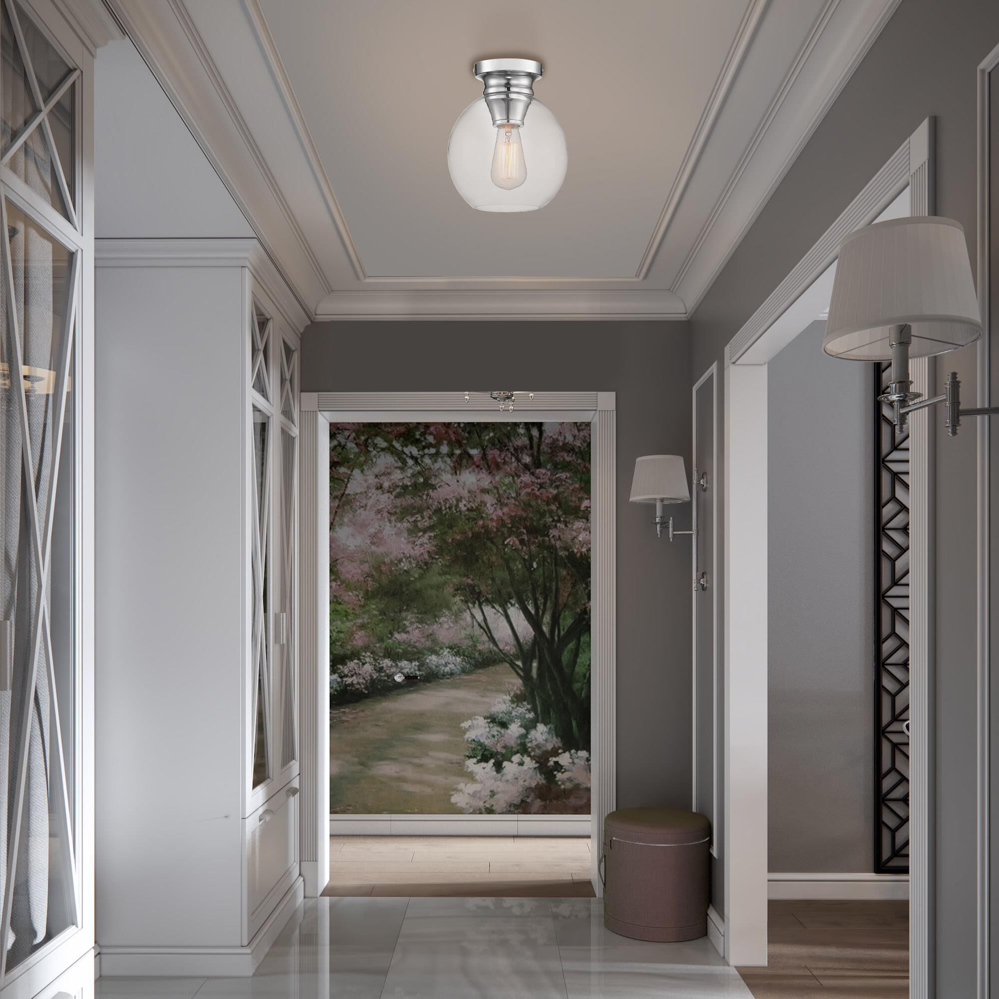 Shown in Chrome finish and Clear glass